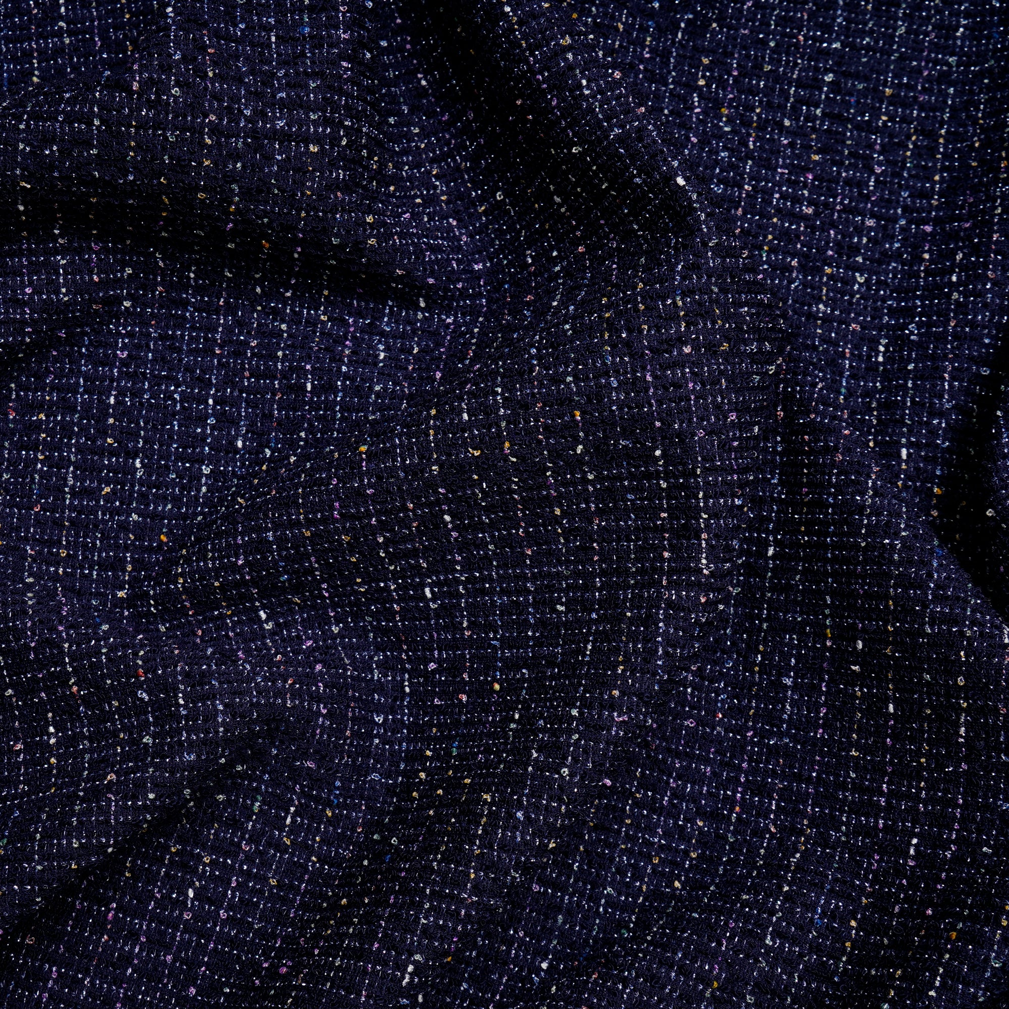 Navy Blue Premium Shimmer Imported Stretch Tweed Fabric (60" Width)