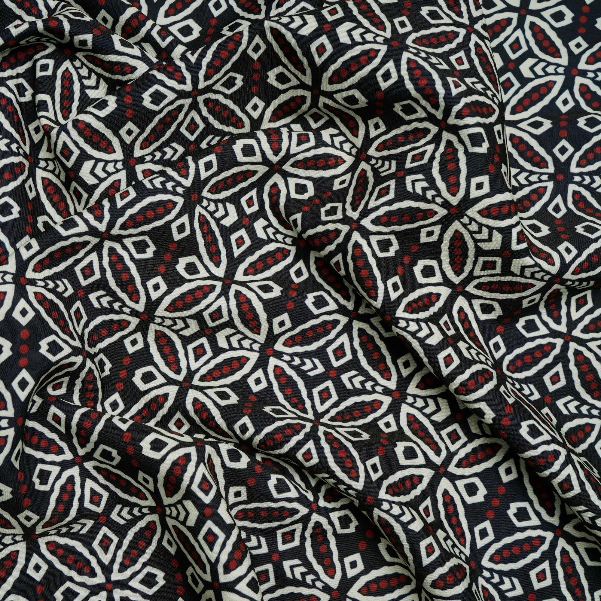 Blue-Red Floral Pattern Digital Printed Cherry Crepe Fabric (60" Width)