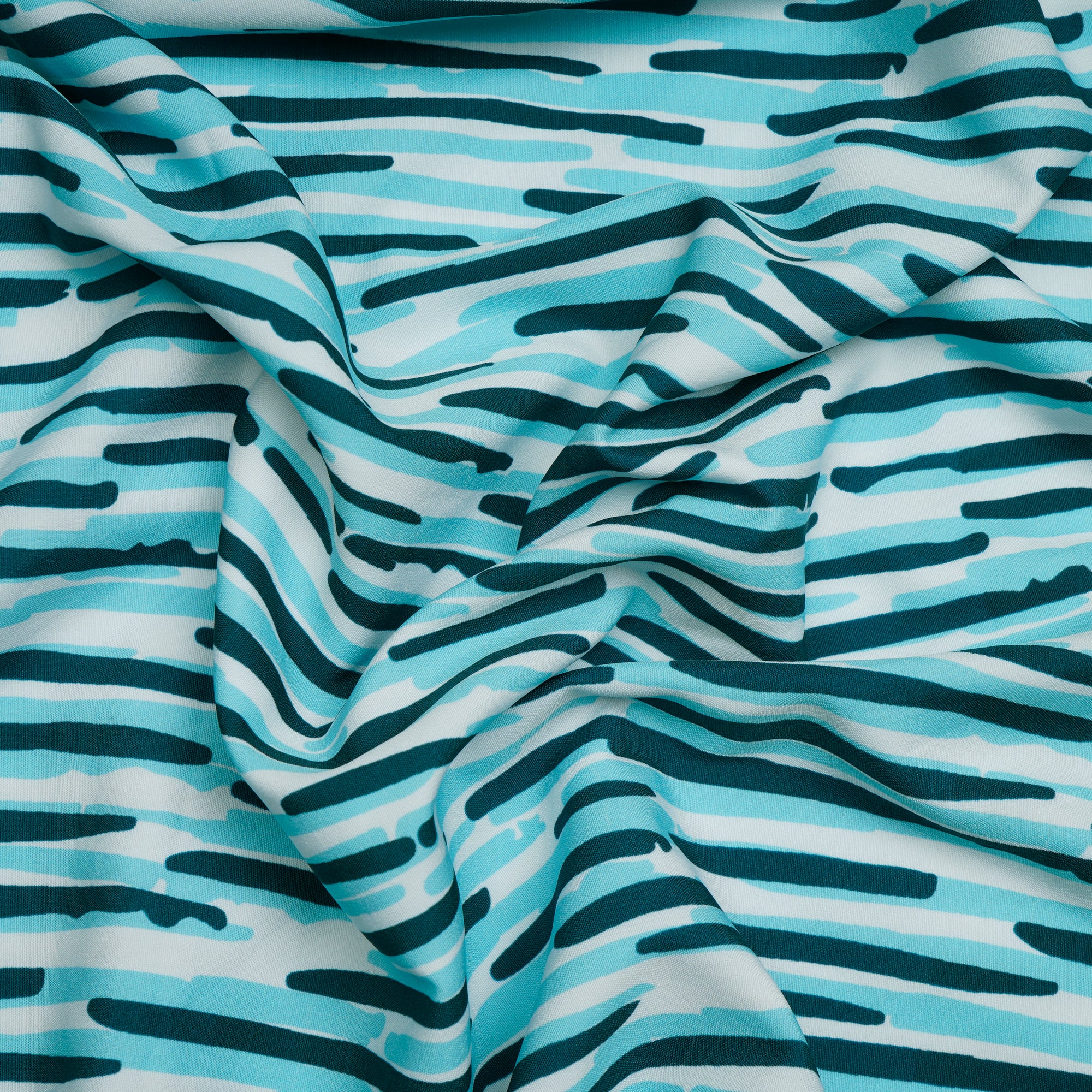 White-Blue Striped Pattern Digital Printed Cherry Crepe Fabric (60" Width)