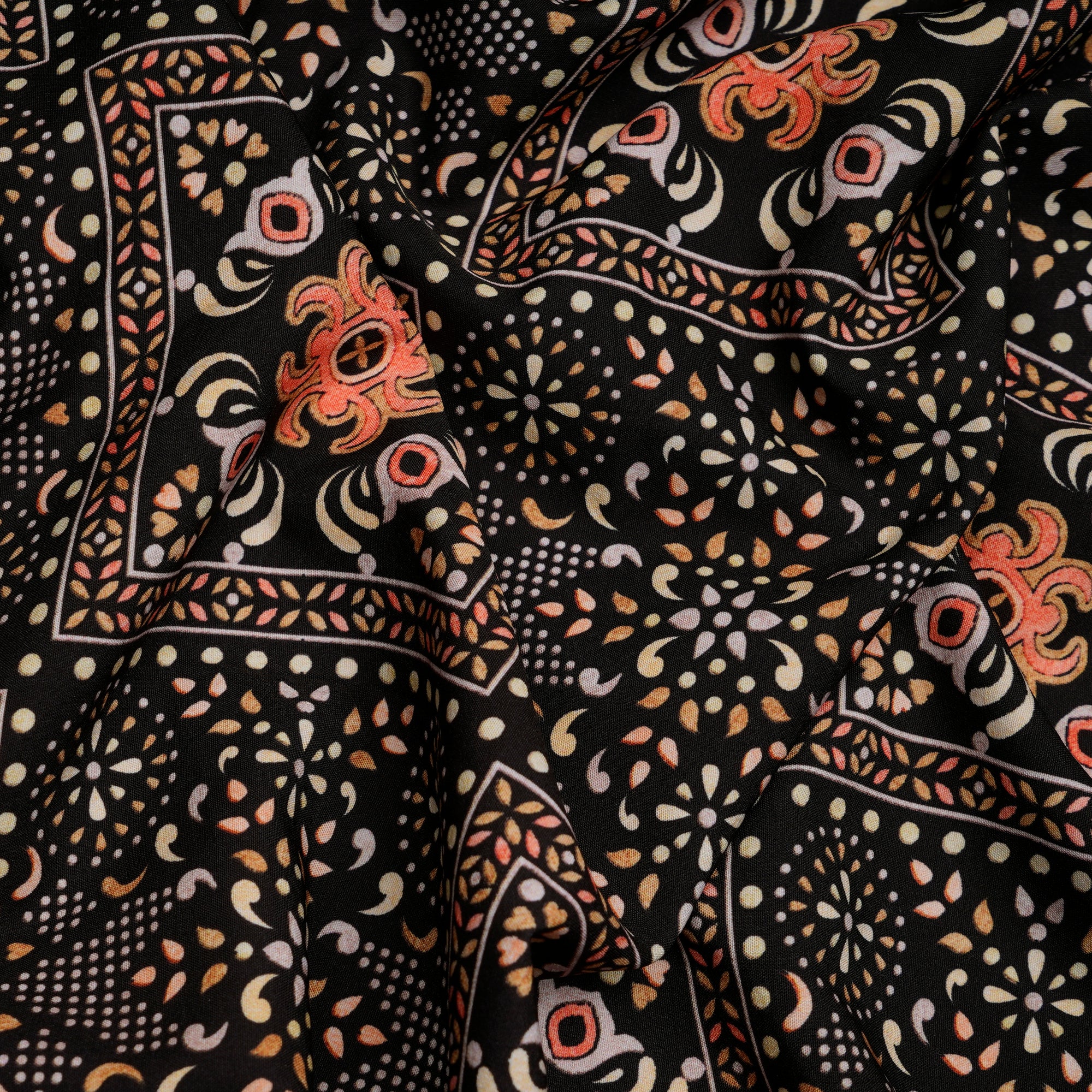 Black All Over Pattern Digital Printed Cherry Crepe Fabric (60" Width)