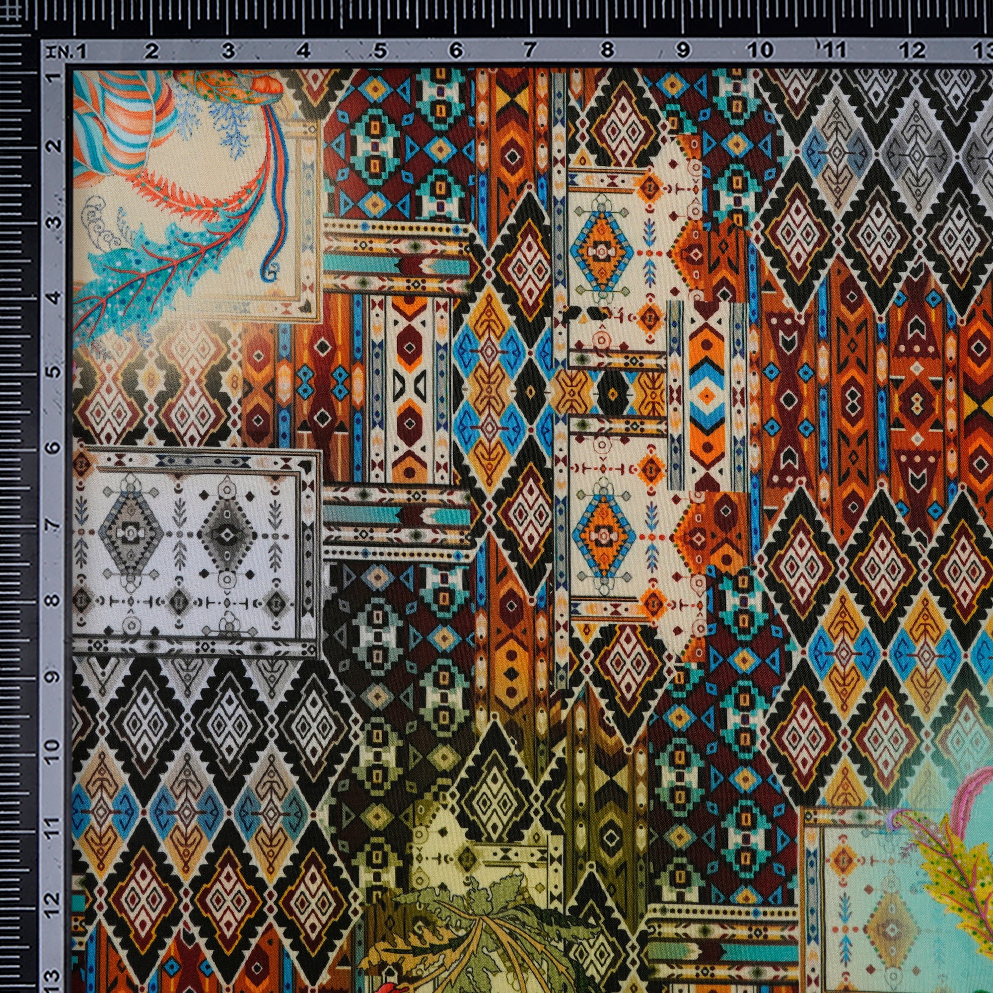 Multi Color Geometric Pattern Digital Printed Cherry Crepe Fabric (60" Width)