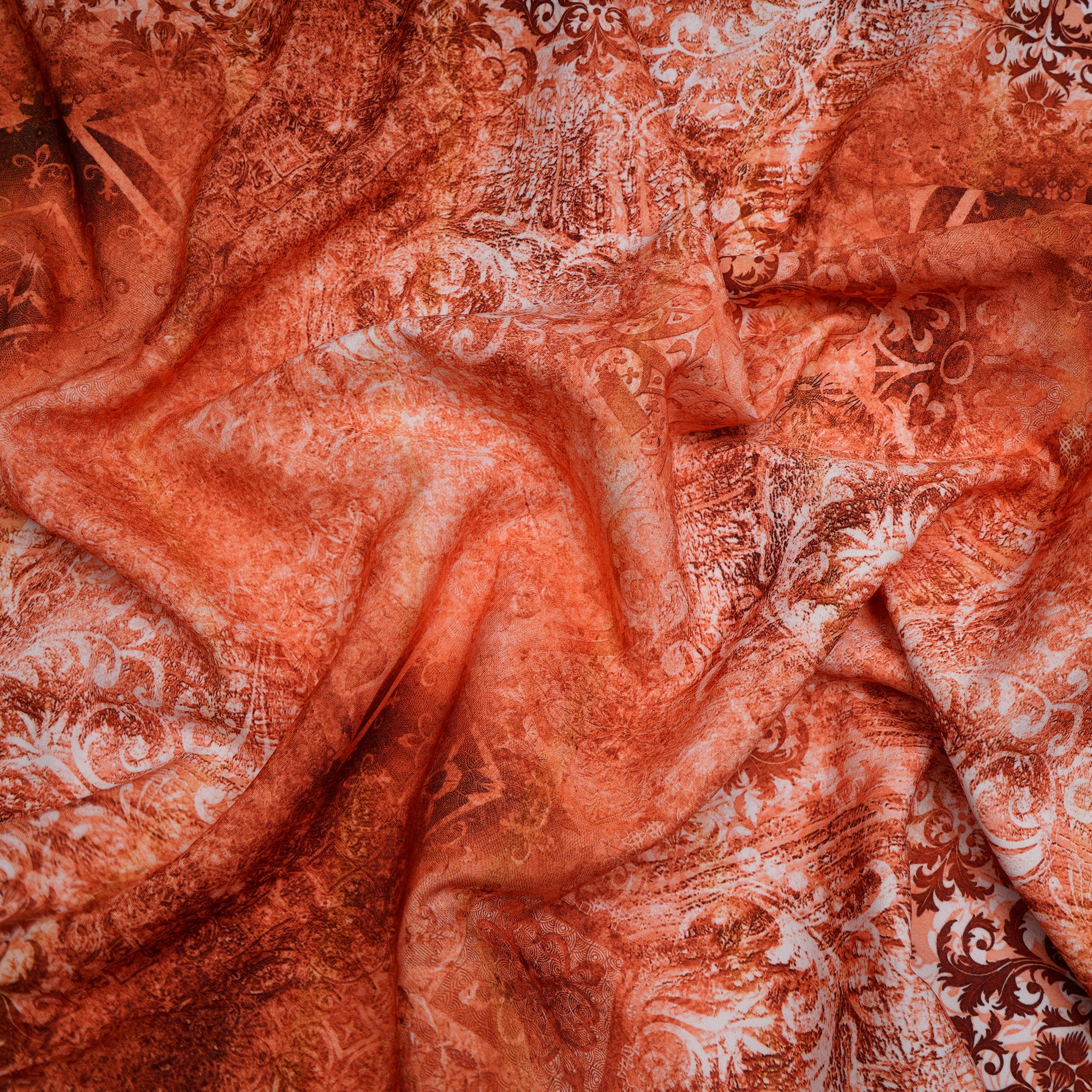 Orange All Over Pattern Digital Printed Cherry Crepe Fabric (60" Width)
