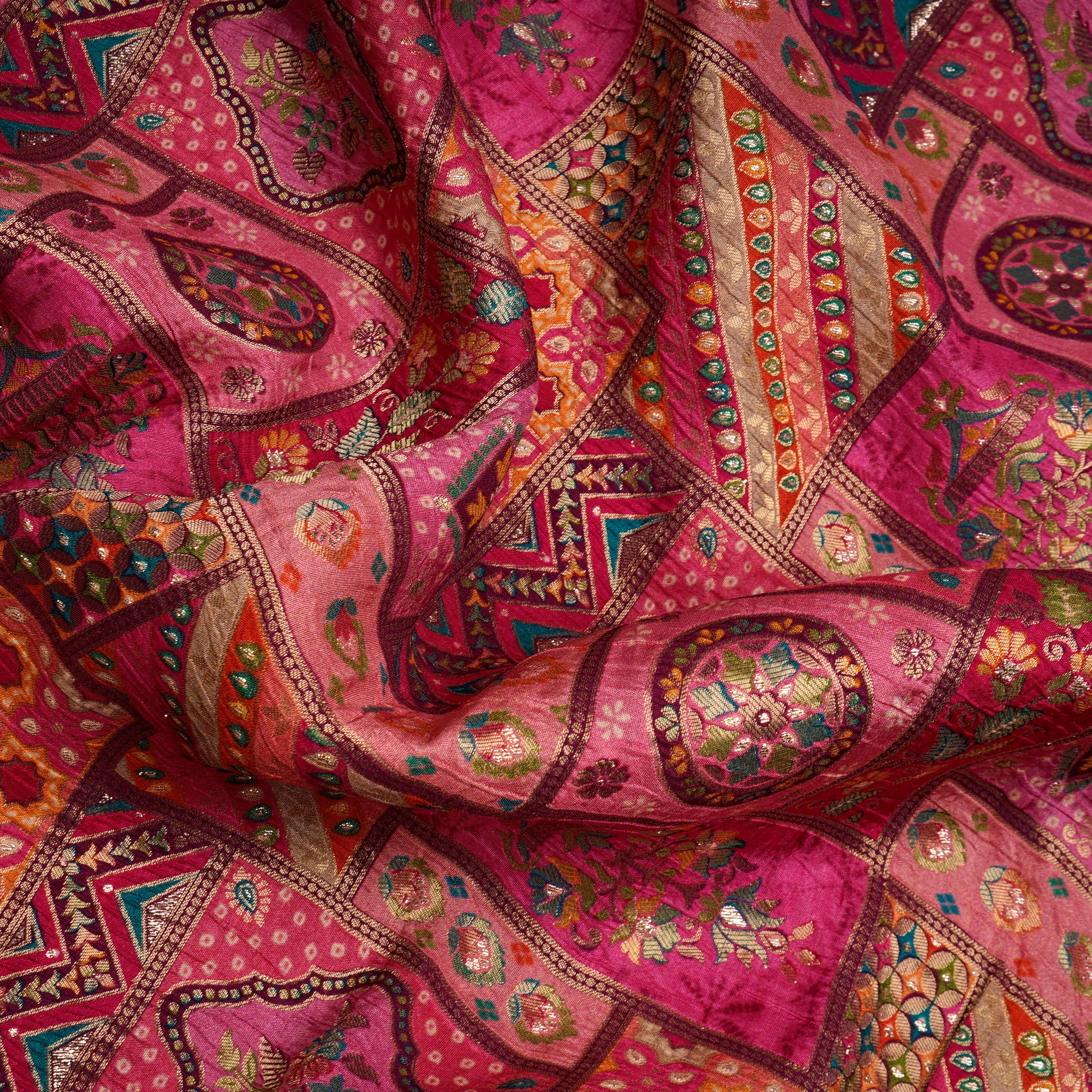 Multi Color Traditional Pattern Printed Fancy Banarasi Viscose Jacquard Fabric