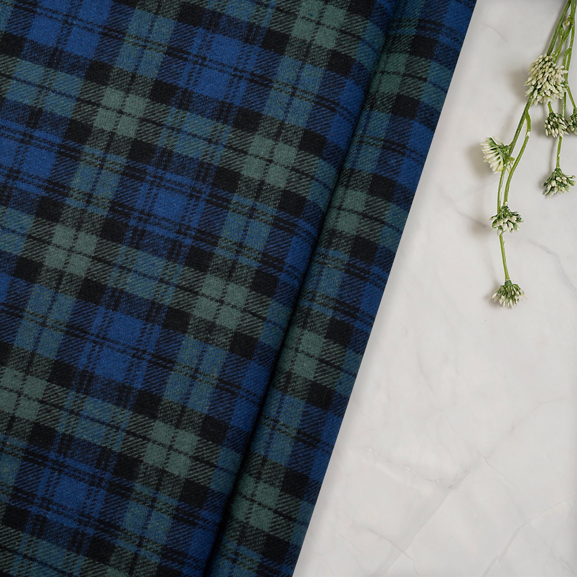 Blue-Green Yarn Dyed Flannel Cotton Check Fabric