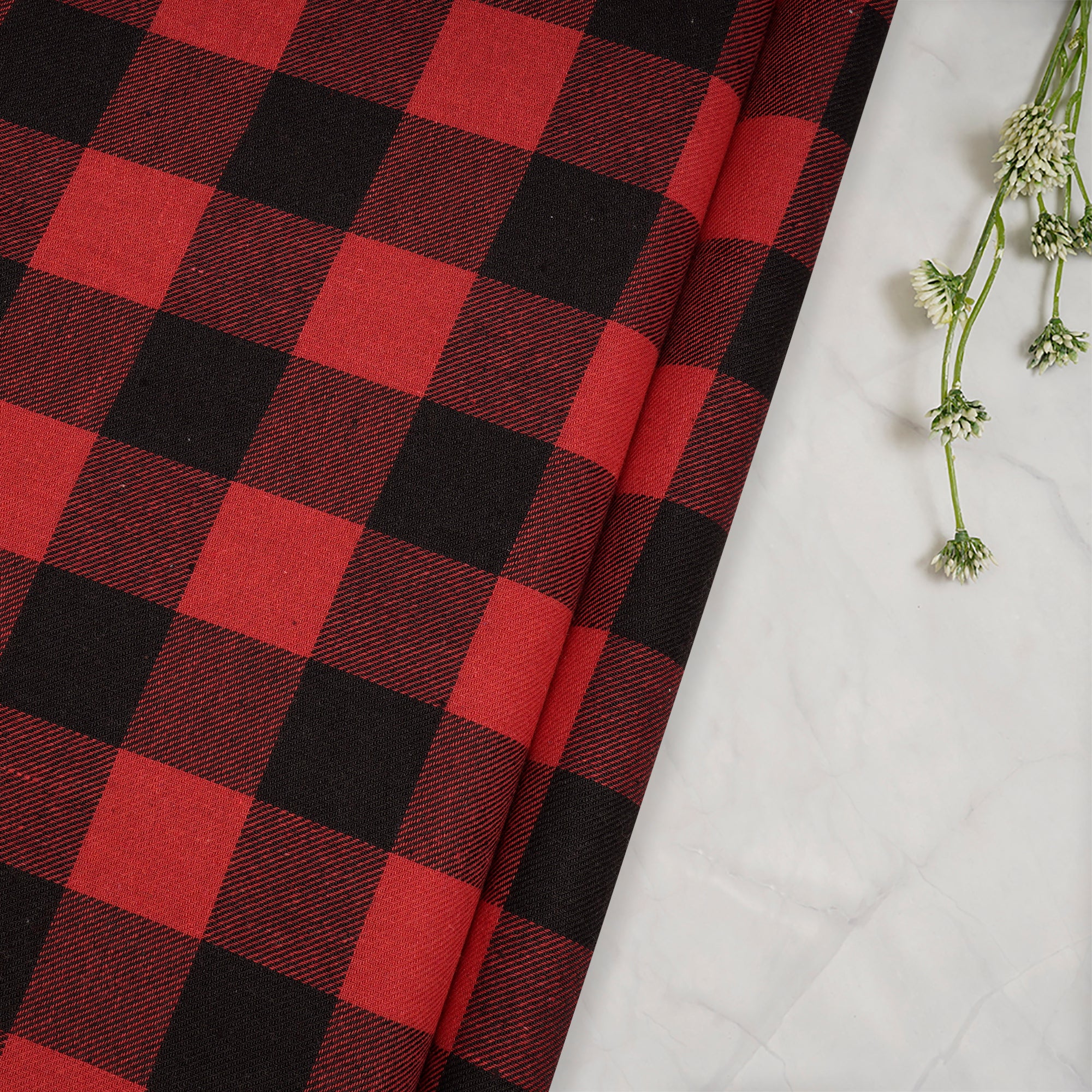 Red-Black Yarn Dyed Flannel Cotton Check Fabric