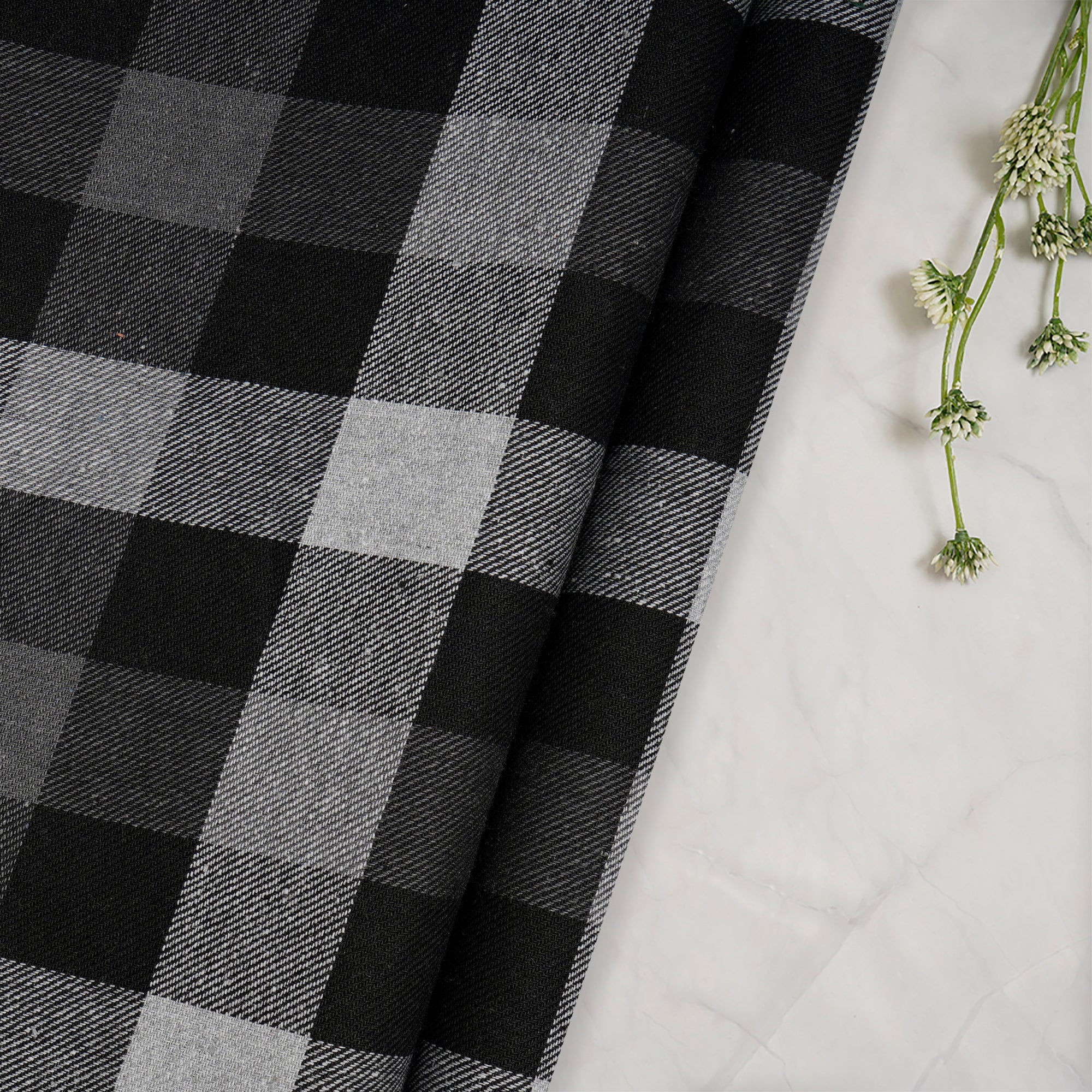 Grey-Black Yarn Dyed Flannel Cotton Check Fabric