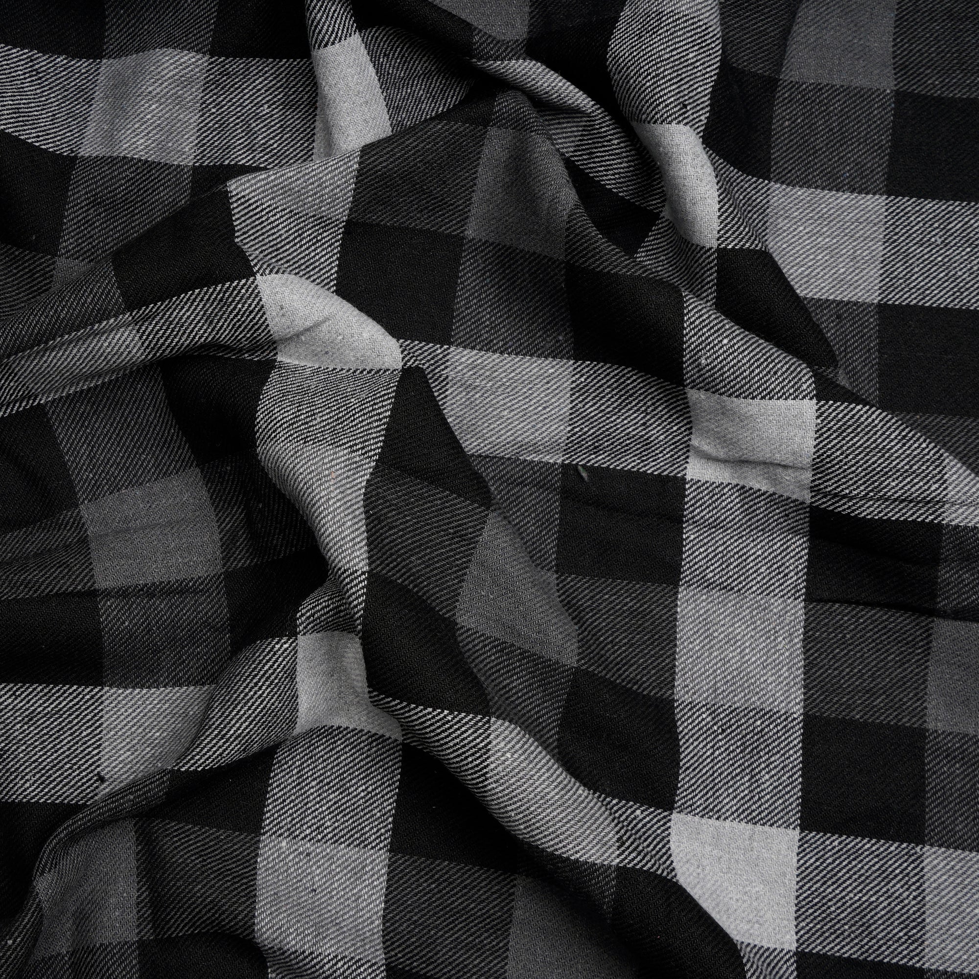 Grey-Black Yarn Dyed Flannel Cotton Check Fabric