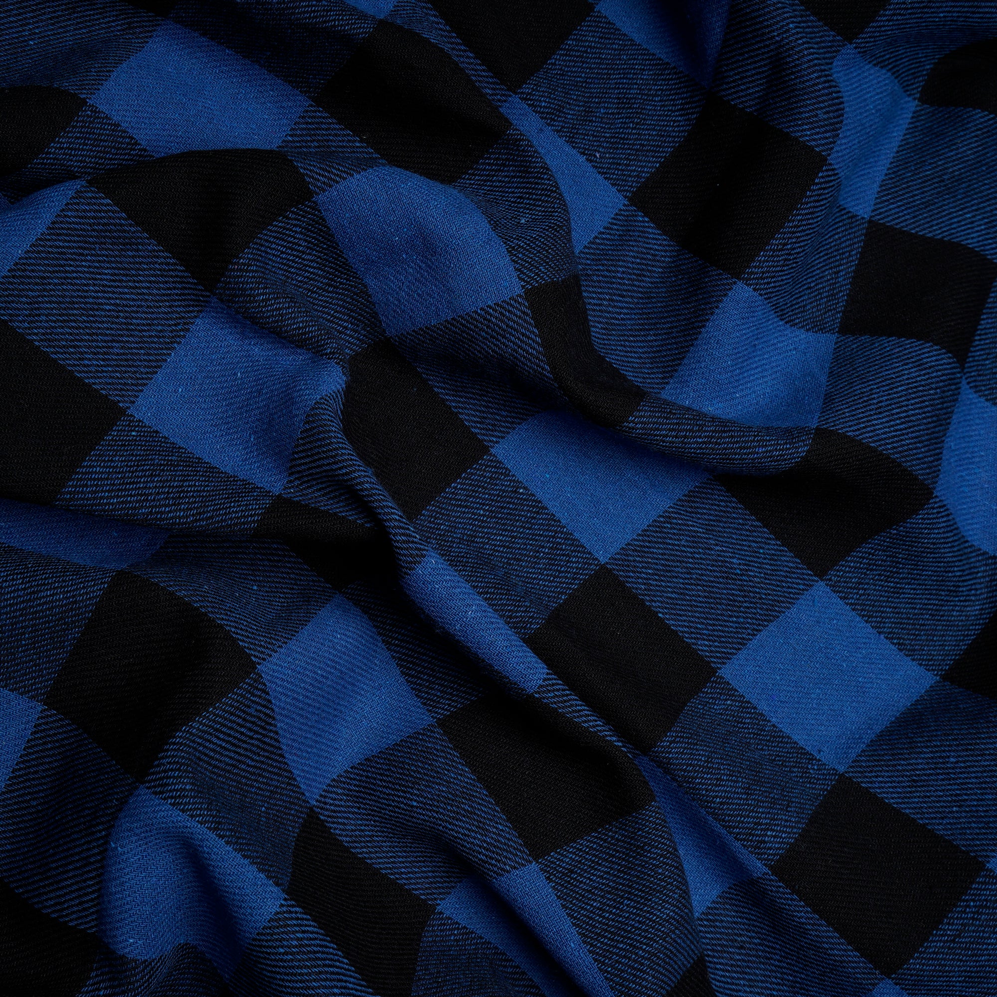 Blue-Black Yarn Dyed Flannel Cotton Check Fabric