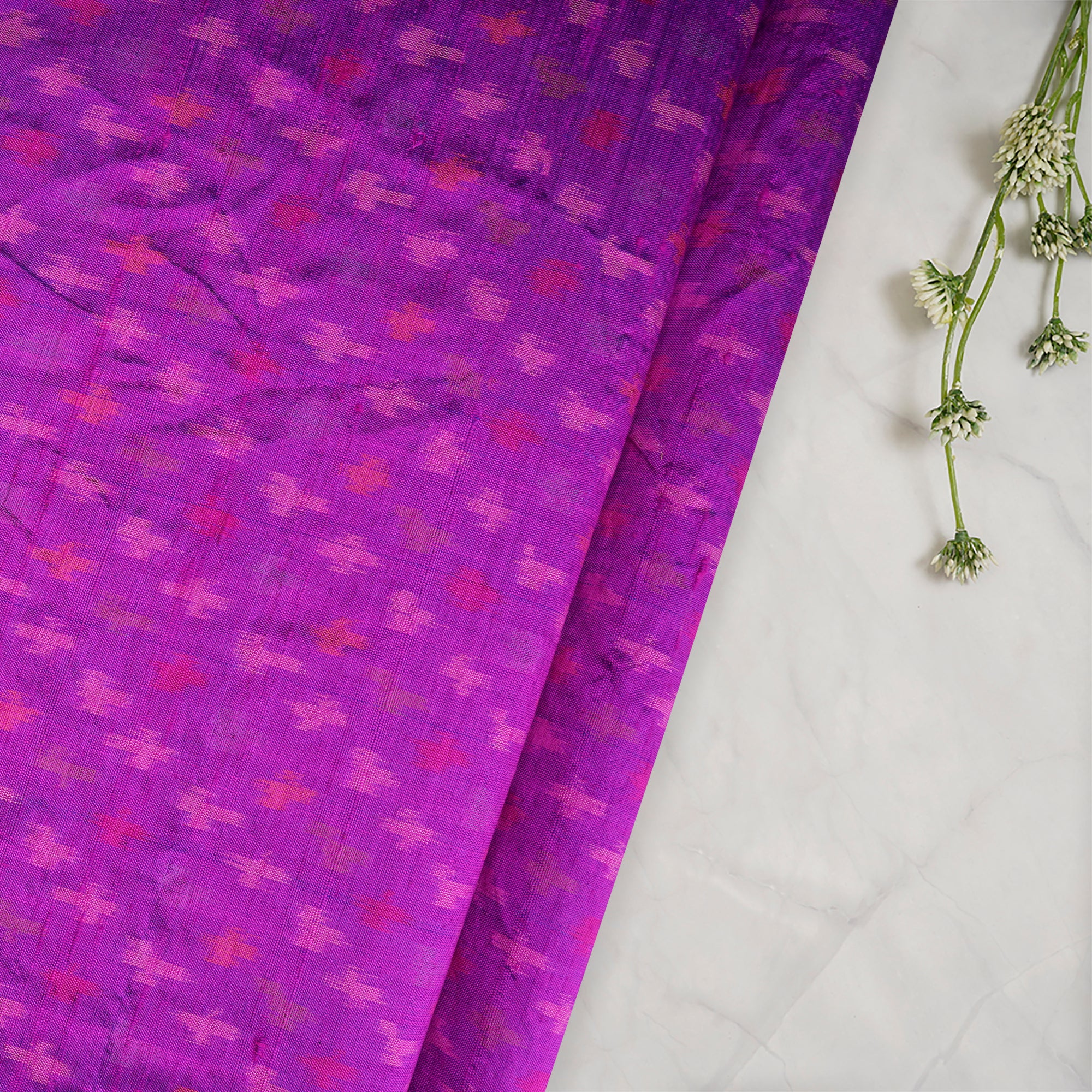 Rose Violet Handwoven Pure Dupion Silk Ikat Fabric