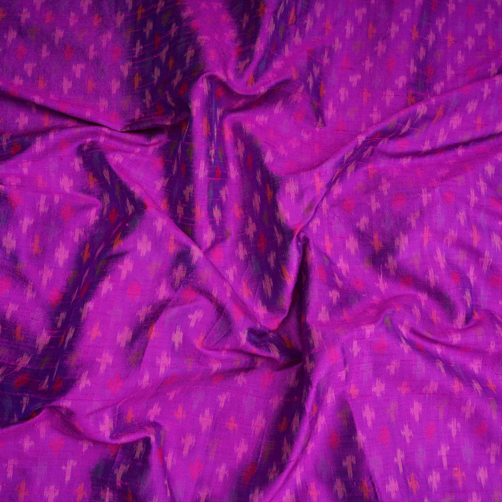 Rose Violet Handwoven Pure Dupion Silk Ikat Fabric