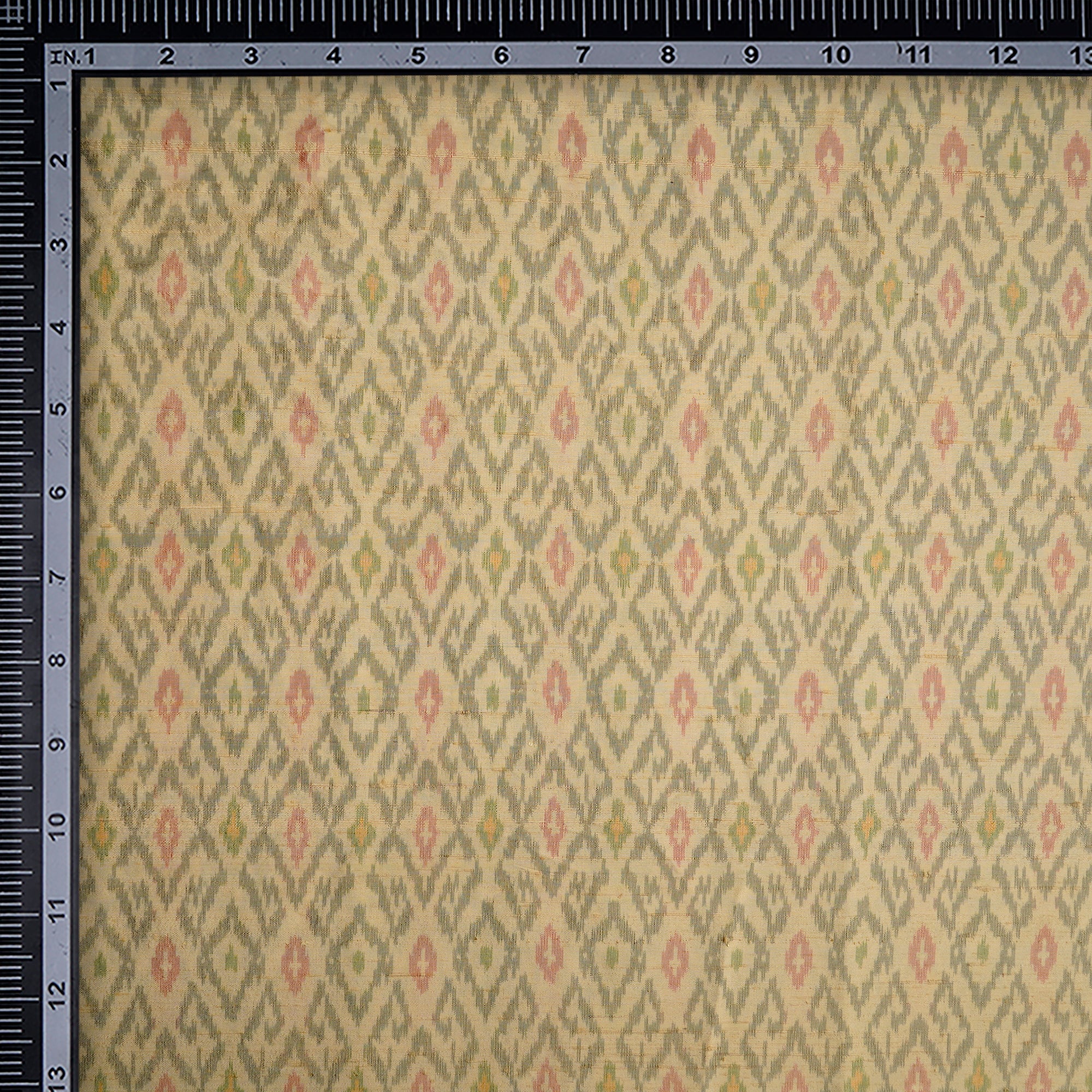 Cream Handwoven Pure Dupion Silk Ikat Fabric