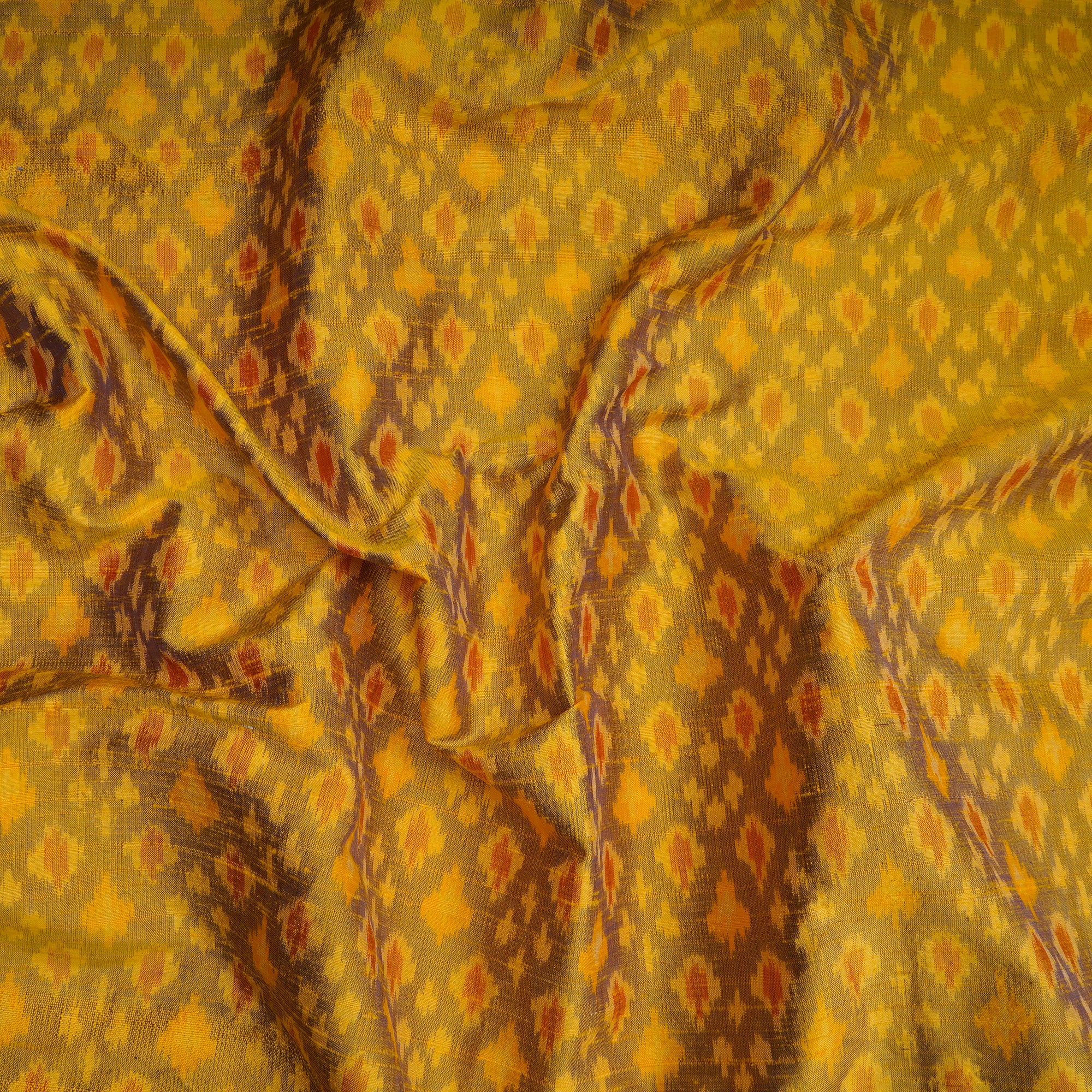 Old Gold Handwoven Pure Dupion Silk Ikat Fabric