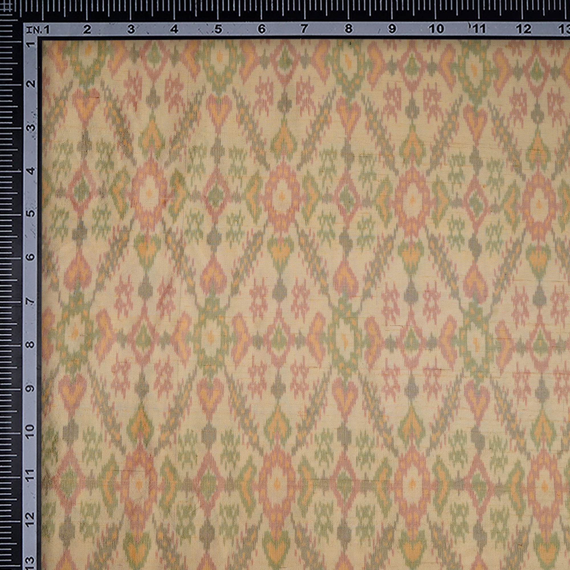 Cream Handwoven Pure Dupion Silk Ikat Fabric