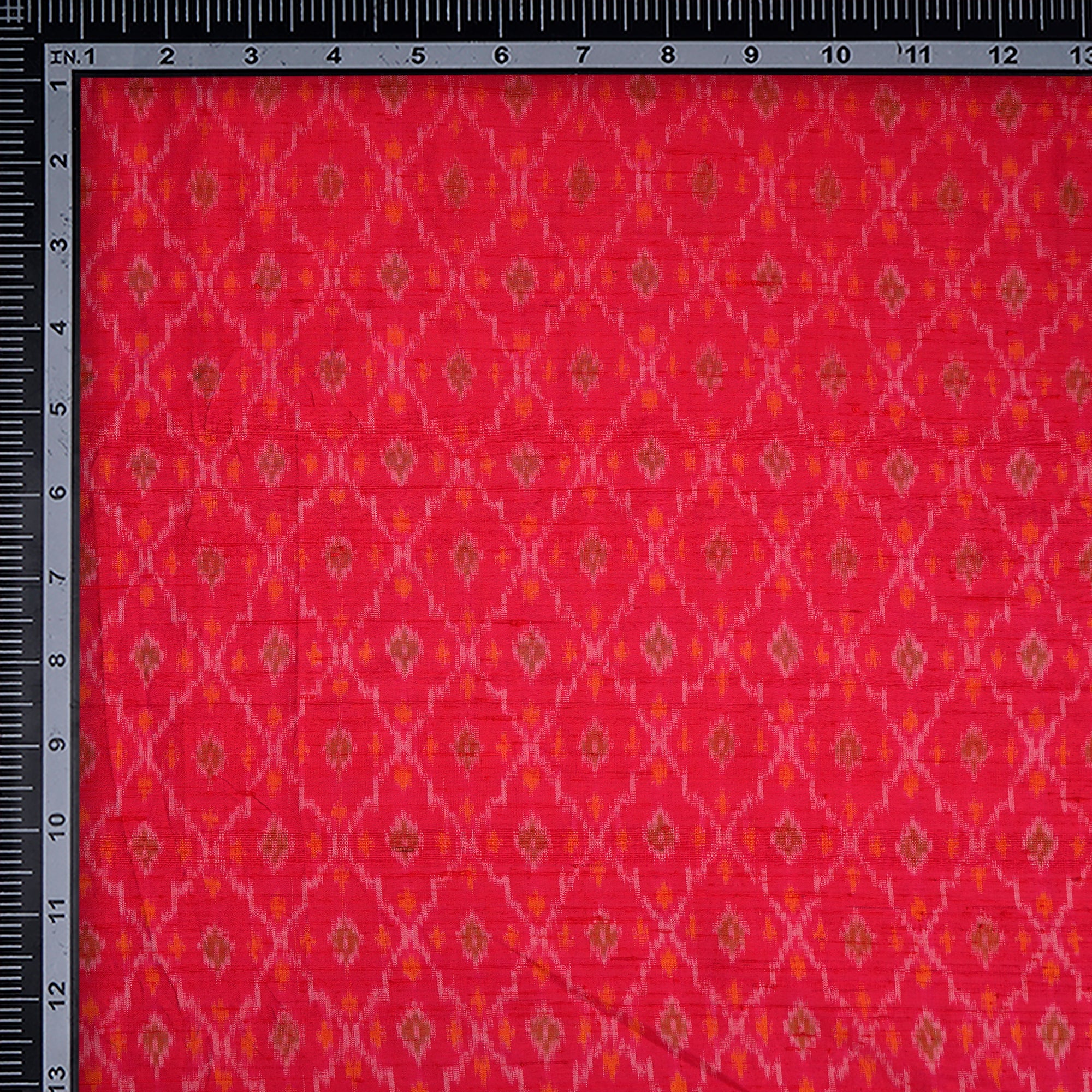 Red Handwoven Pure Dupion Silk Ikat Fabric