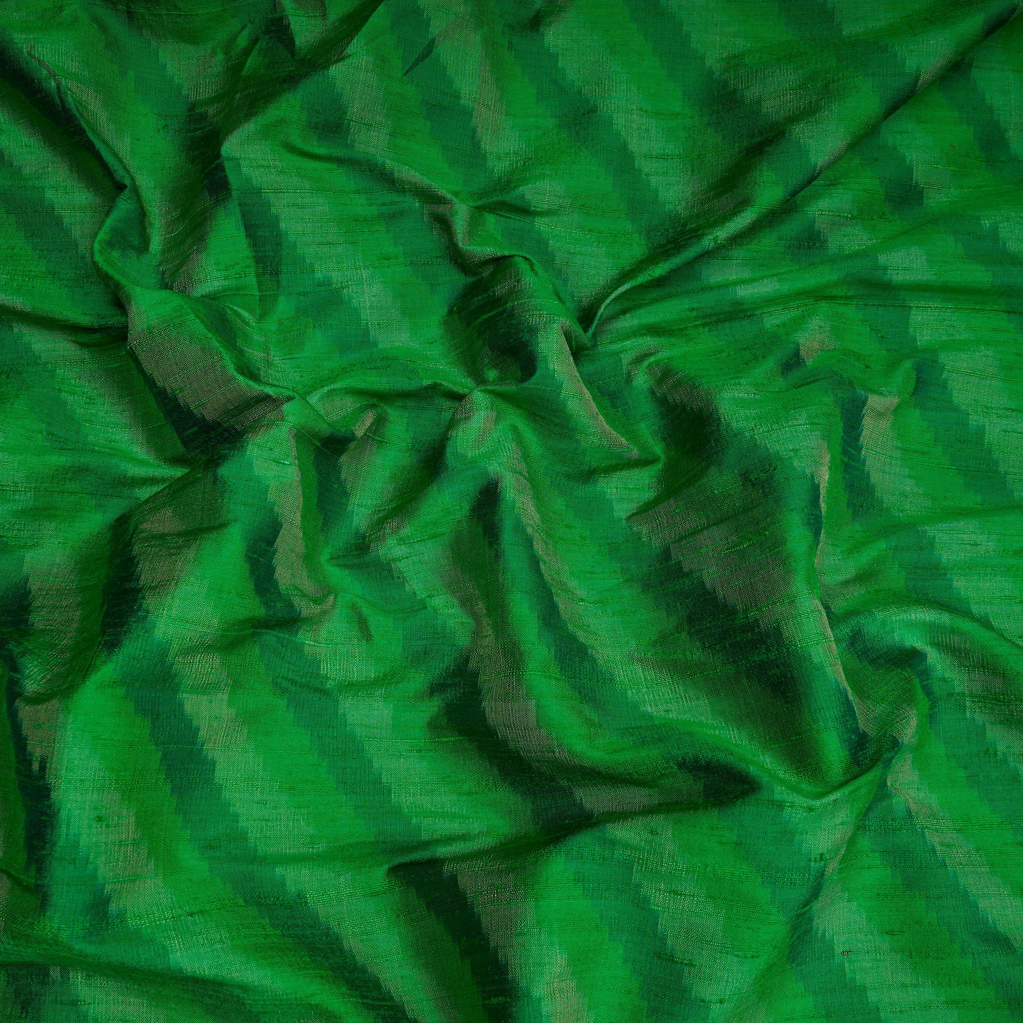 Kelly Green Handwoven Pure Dupion Silk Ikat Fabric