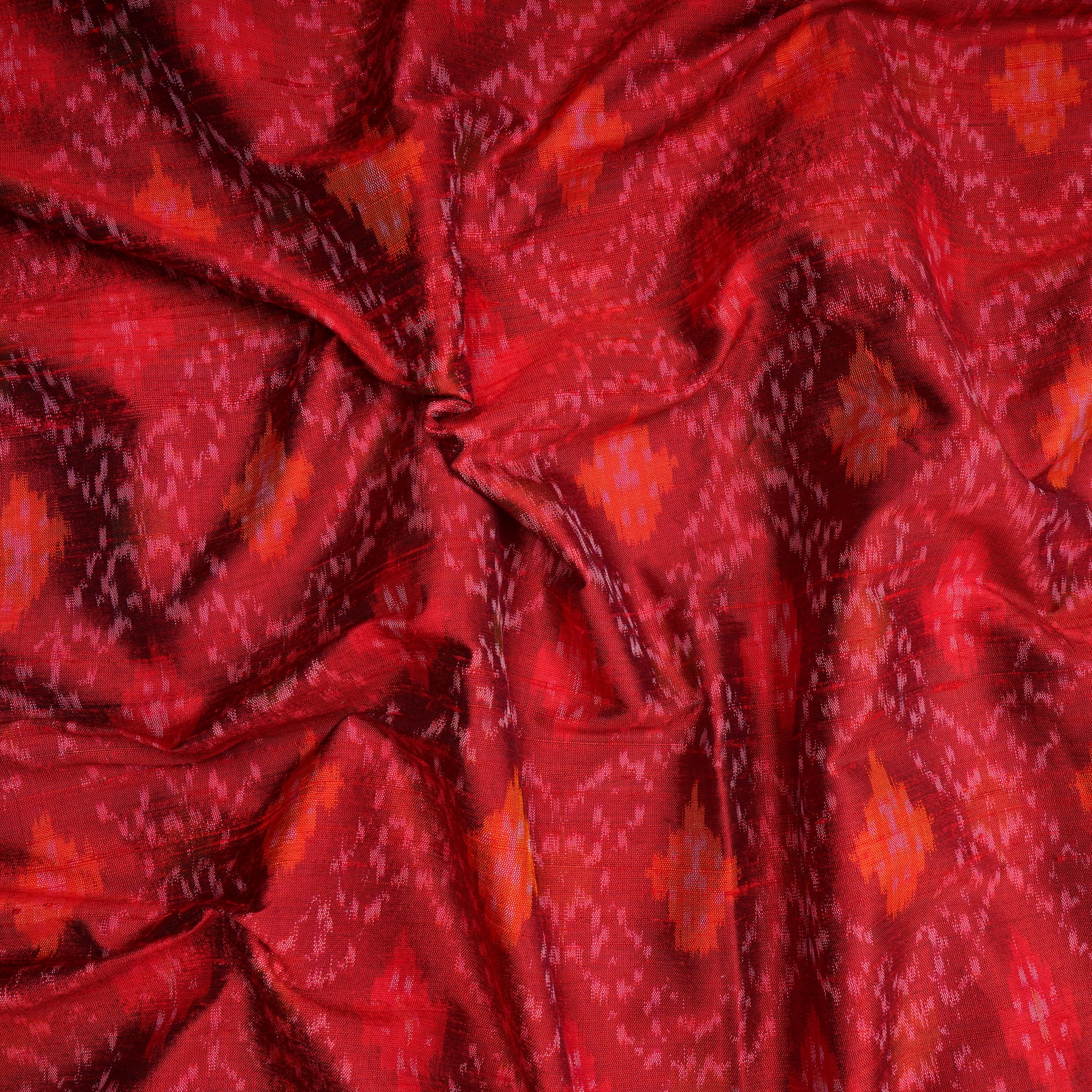 Deep Red Handwoven Pure Dupion Silk Ikat Fabric