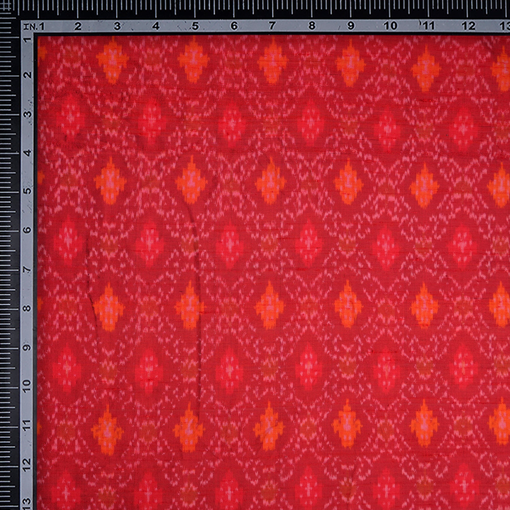 Deep Red Handwoven Pure Dupion Silk Ikat Fabric