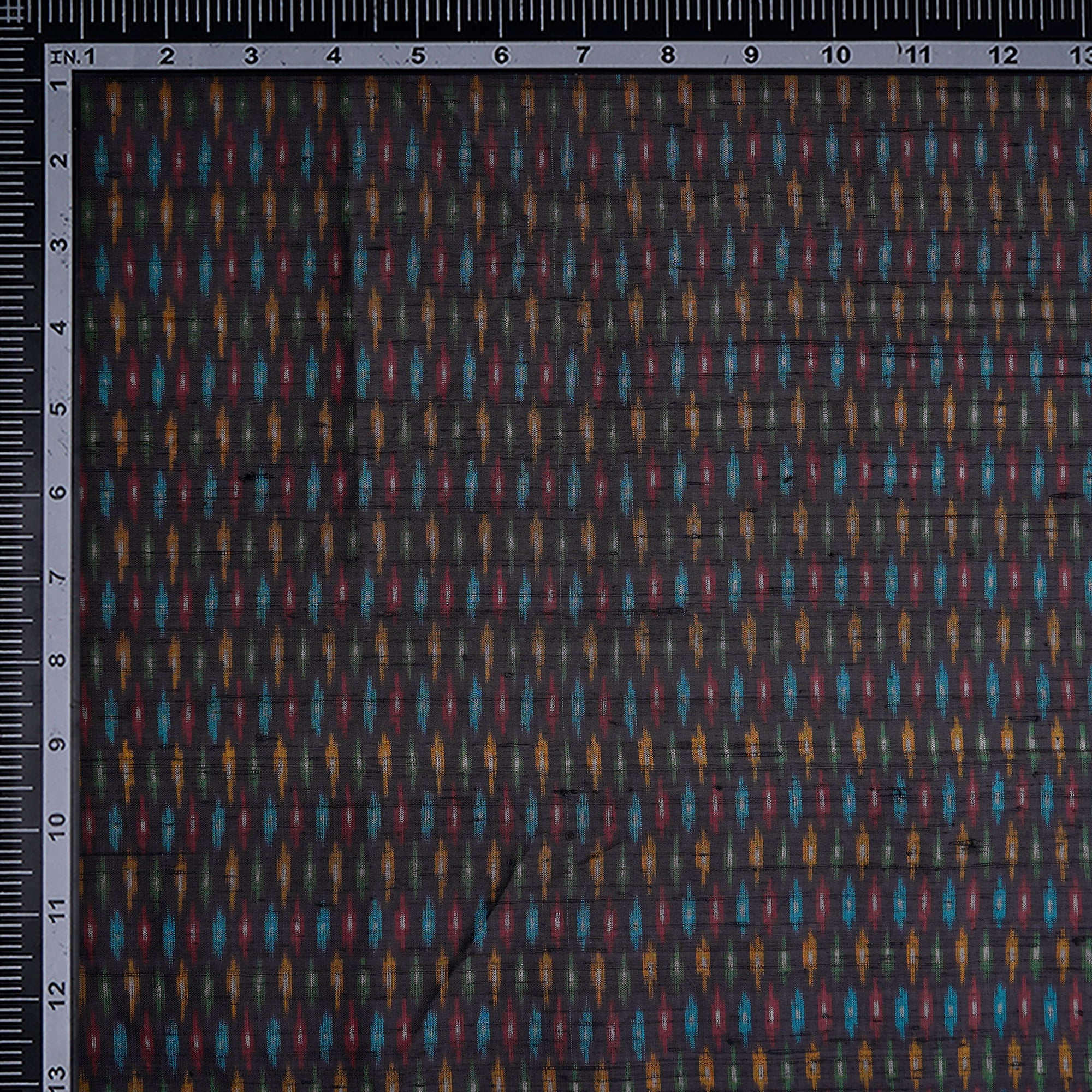 Black Handwoven Pure Dupion Silk Ikat Fabric