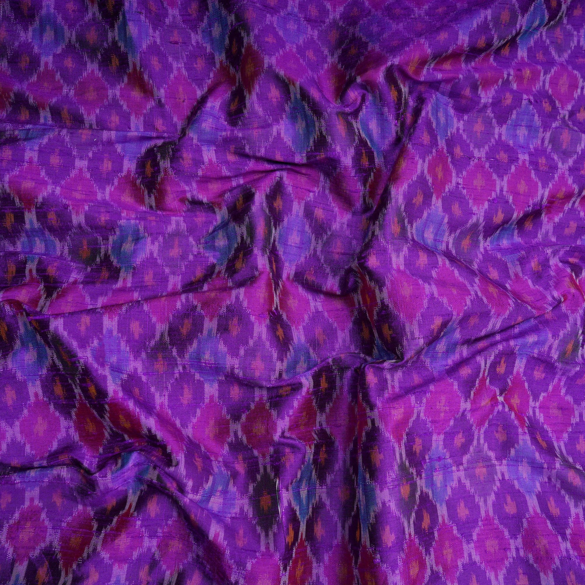 Purple Handwoven Pure Dupion Silk Ikat Fabric