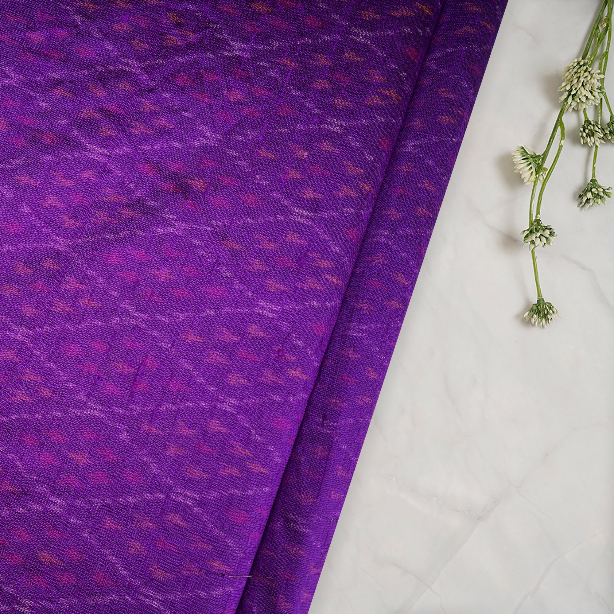 Purple Handwoven Pure Dupion Silk Ikat Fabric