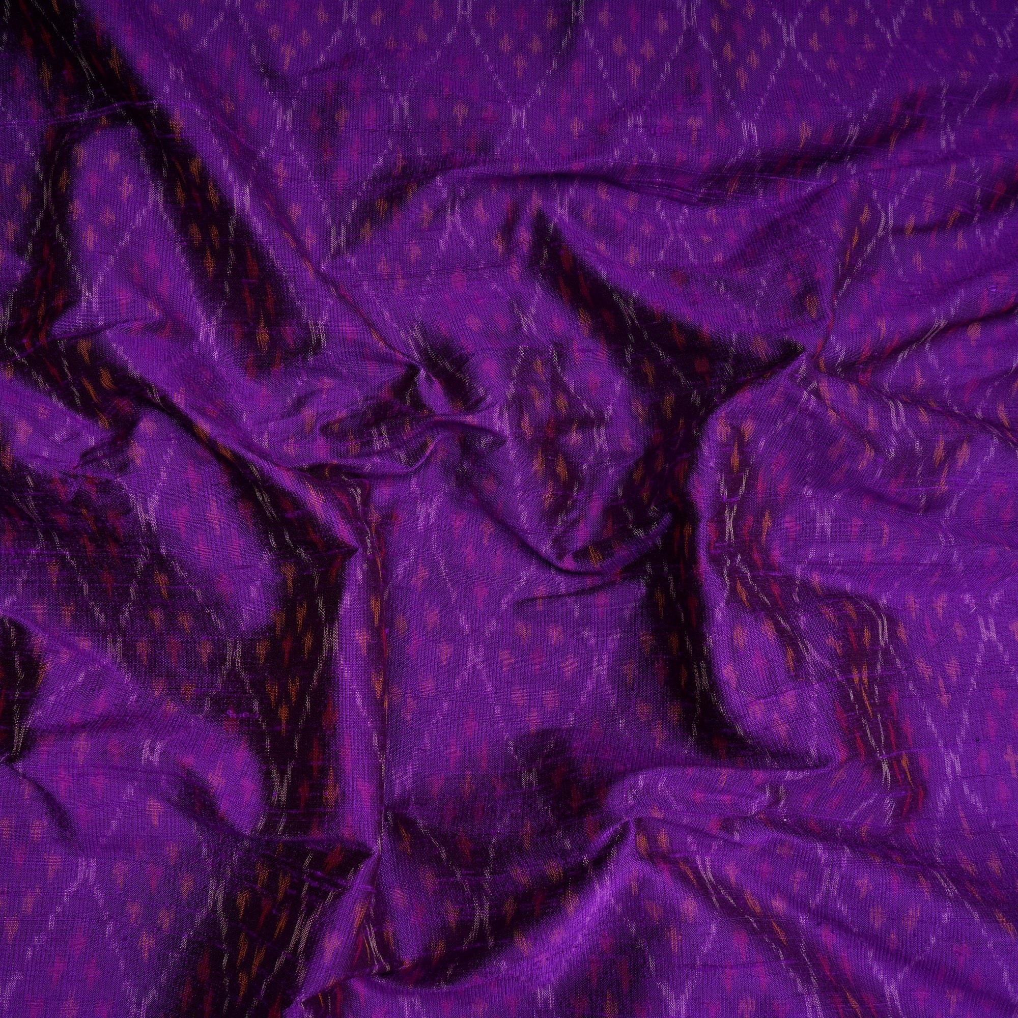 Purple Handwoven Pure Dupion Silk Ikat Fabric