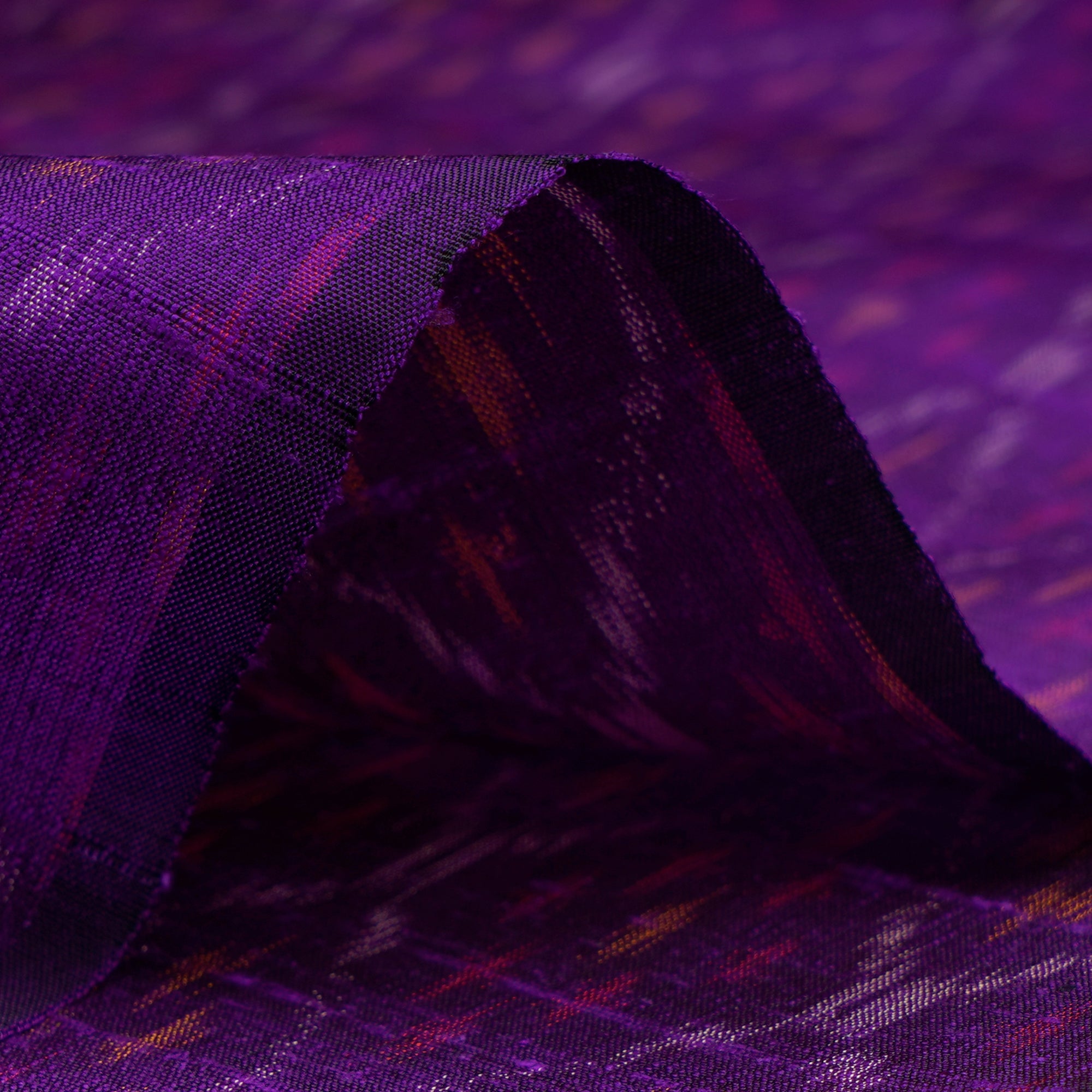 Purple Handwoven Pure Dupion Silk Ikat Fabric