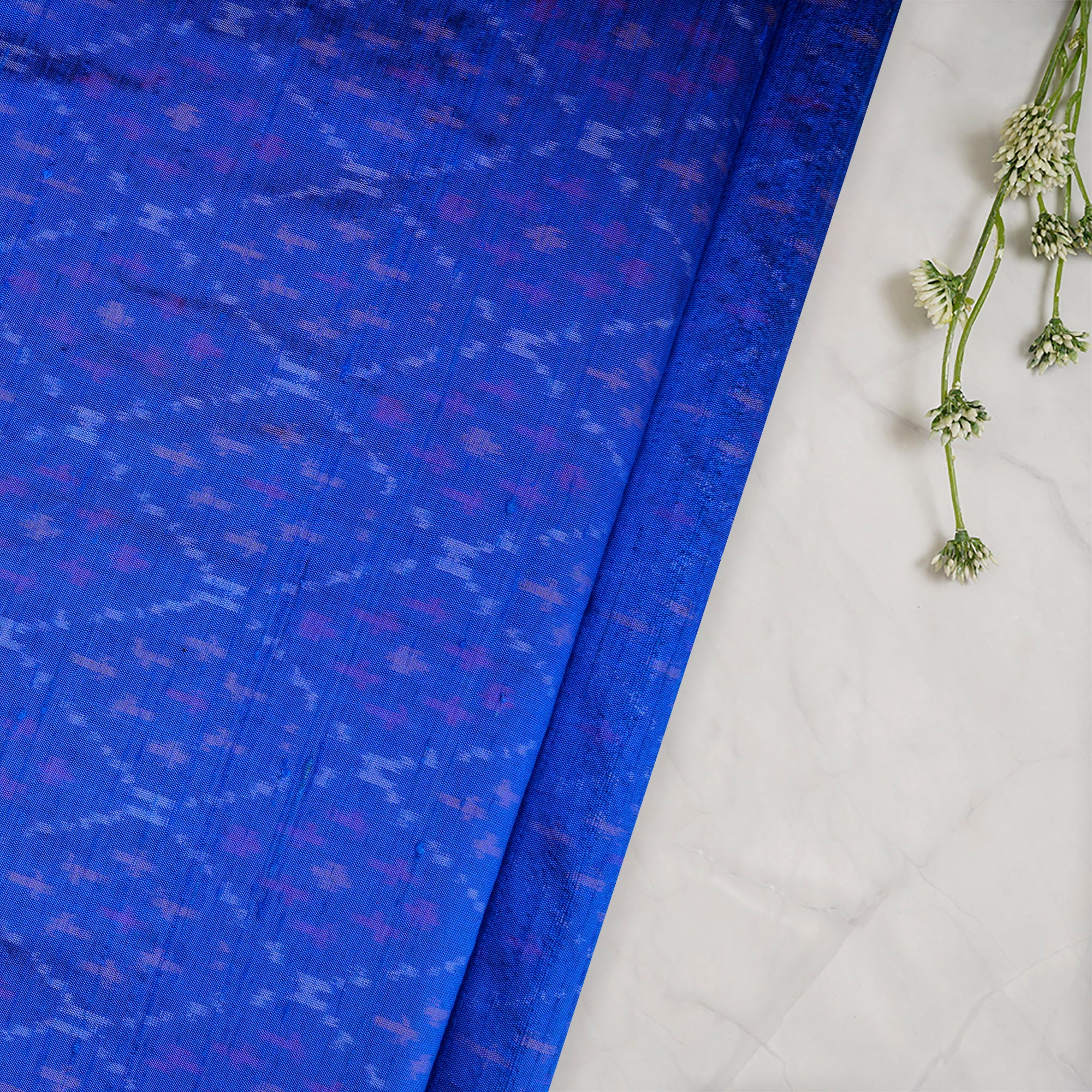 Royal Blue Handwoven Pure Dupion Silk Ikat Fabric