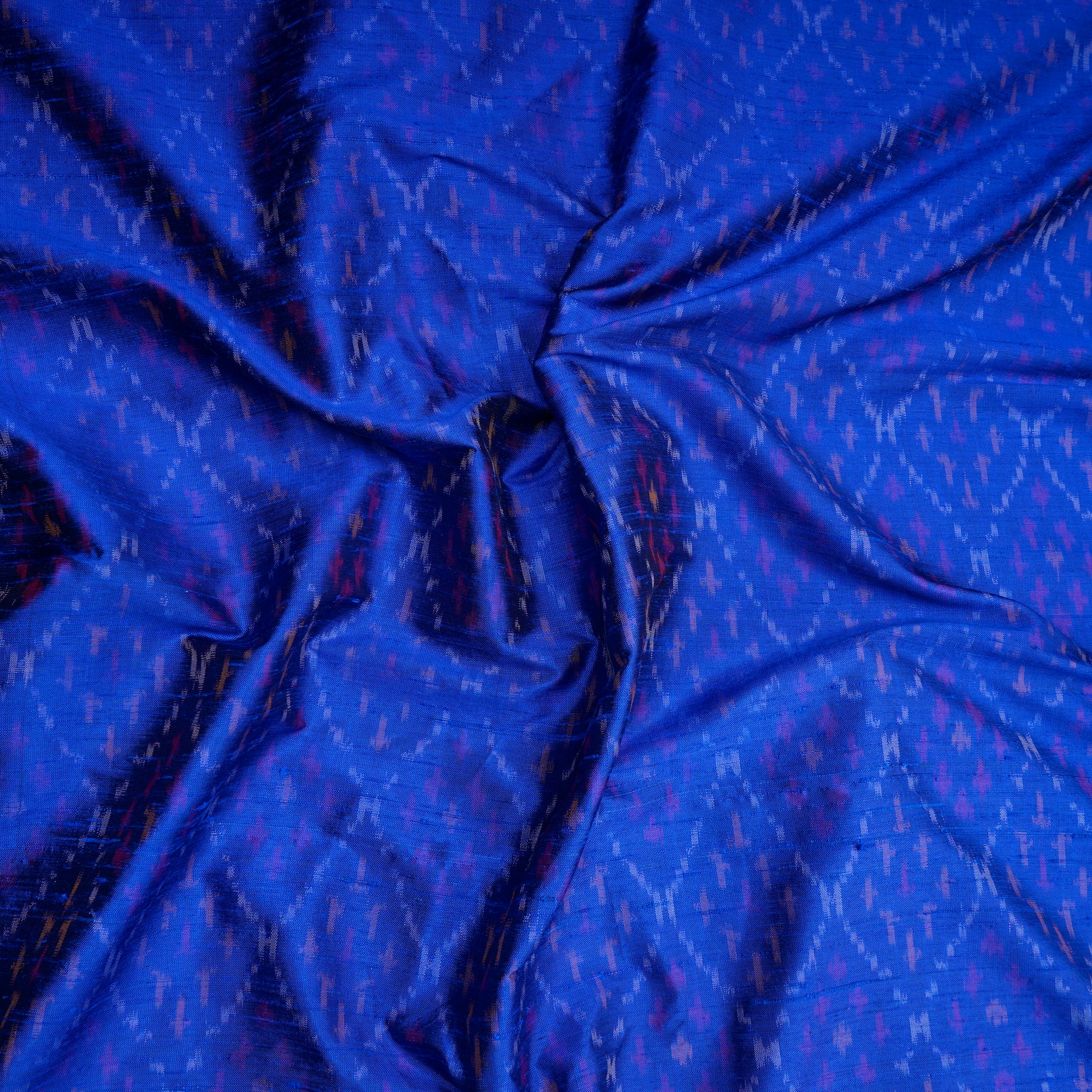 Royal Blue Handwoven Pure Dupion Silk Ikat Fabric