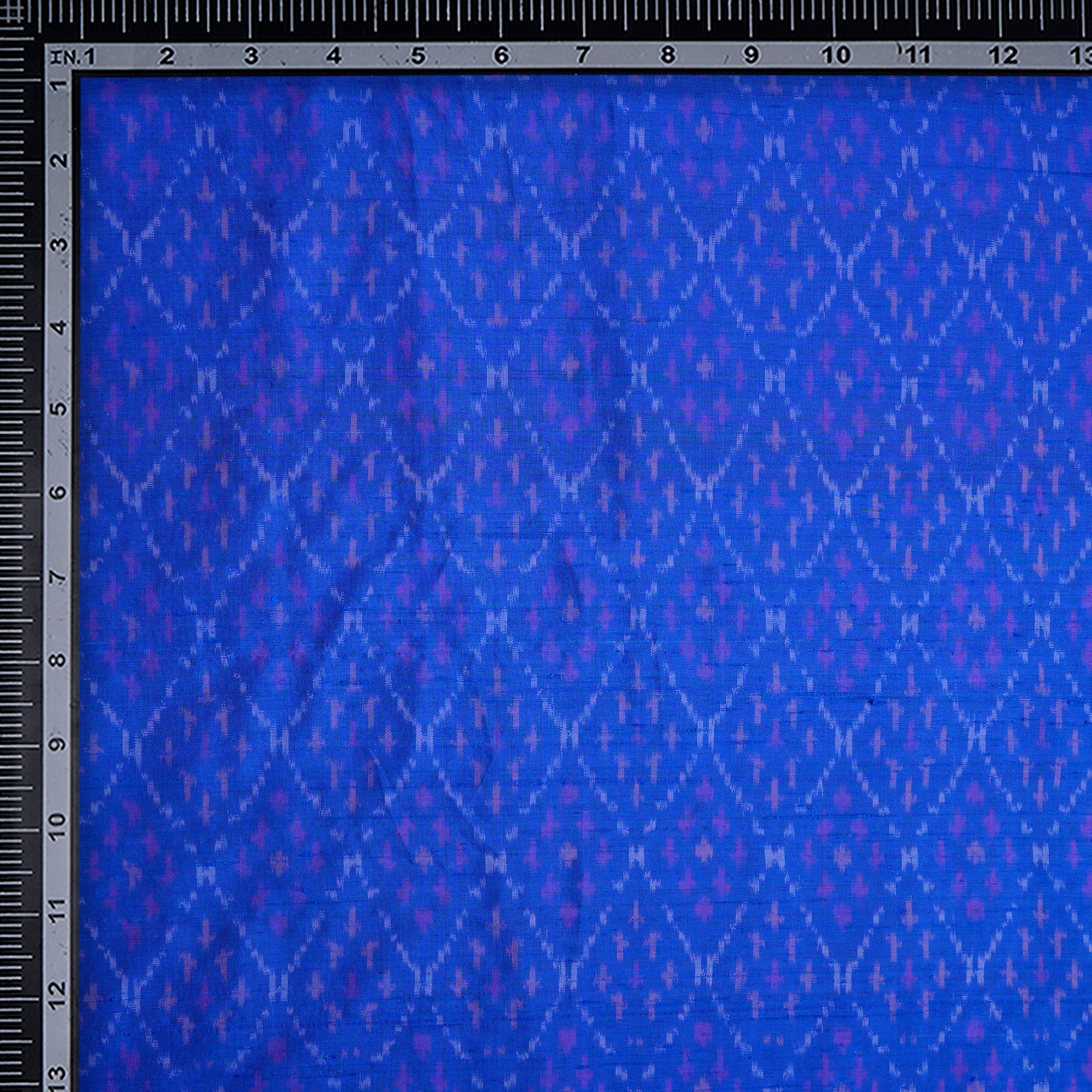 Royal Blue Handwoven Pure Dupion Silk Ikat Fabric