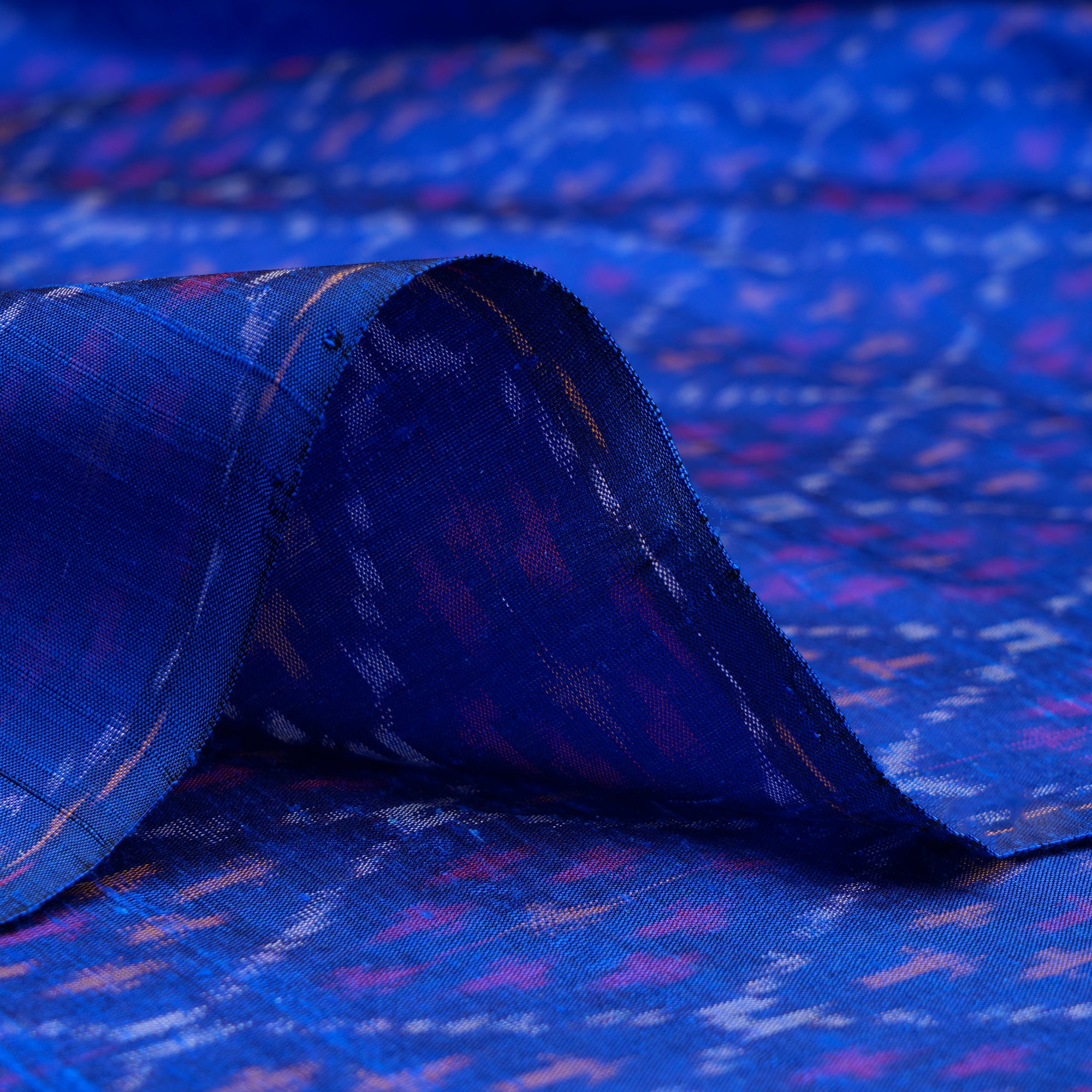 Royal Blue Handwoven Pure Dupion Silk Ikat Fabric