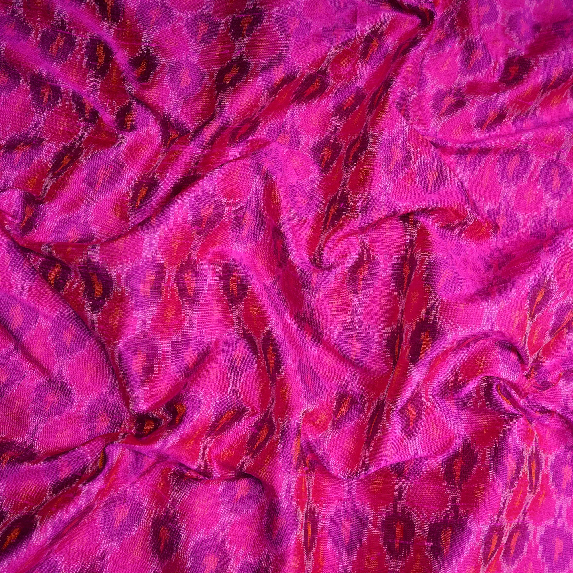 Pink Handwoven Pure Dupion Silk Ikat Fabric