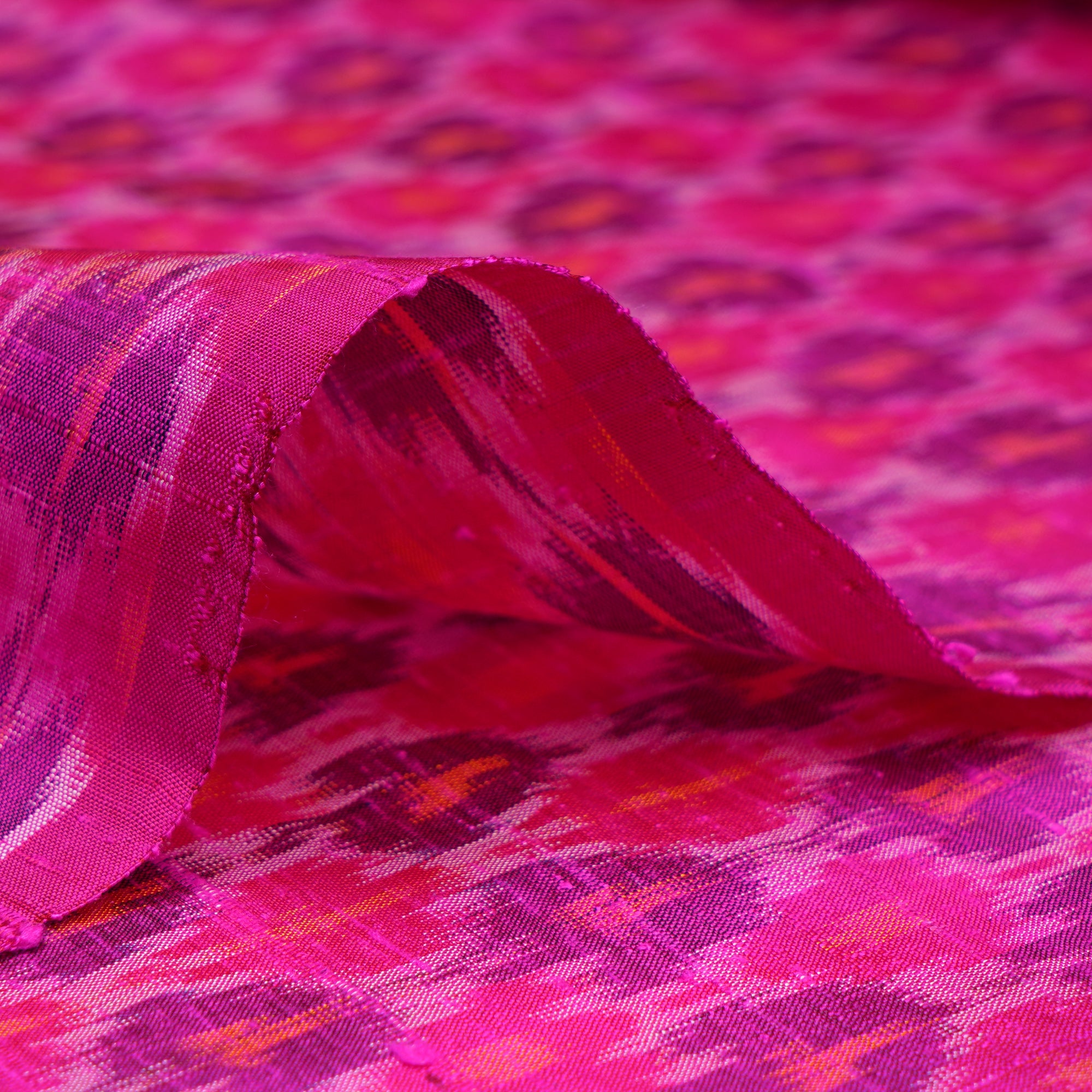 Pink Handwoven Pure Dupion Silk Ikat Fabric