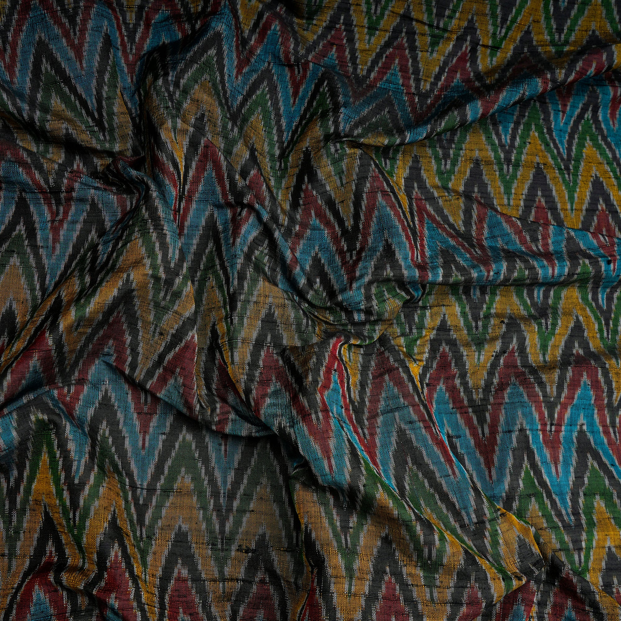 Multi Color Handwoven Pure Dupion Silk Ikat Fabric