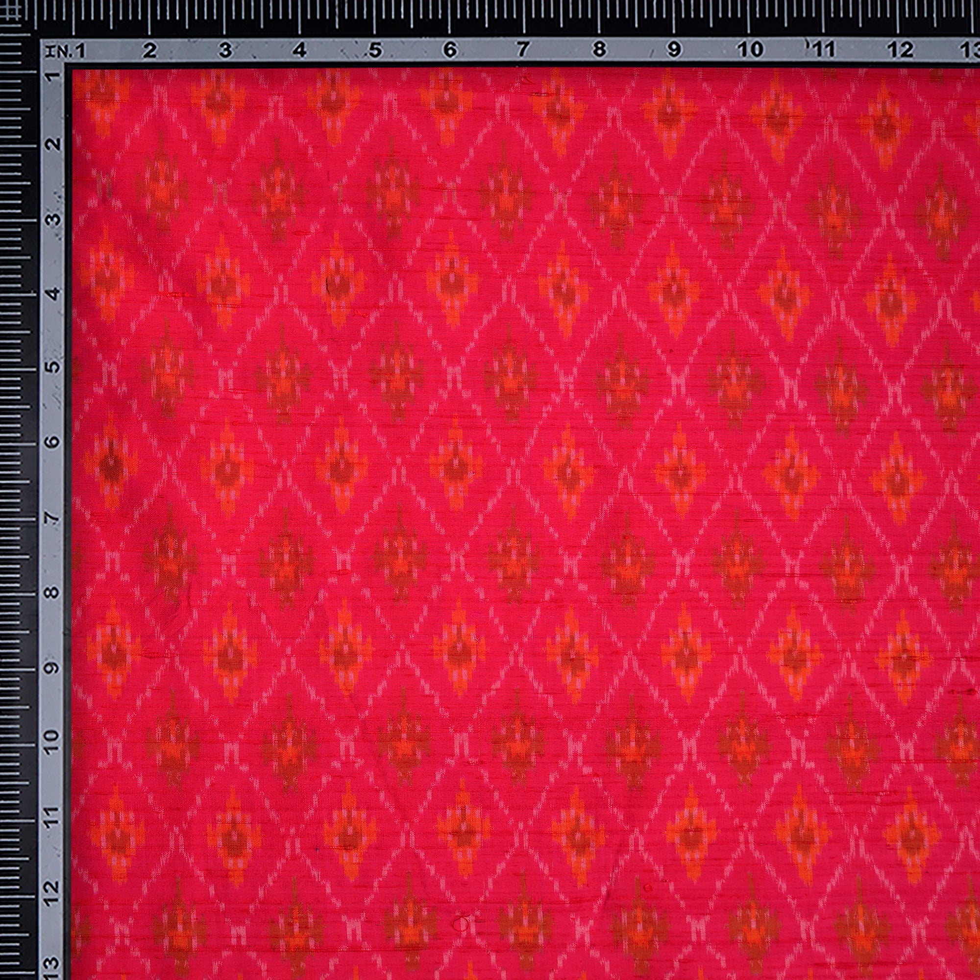 Red Handwoven Pure Dupion Silk Ikat Fabric