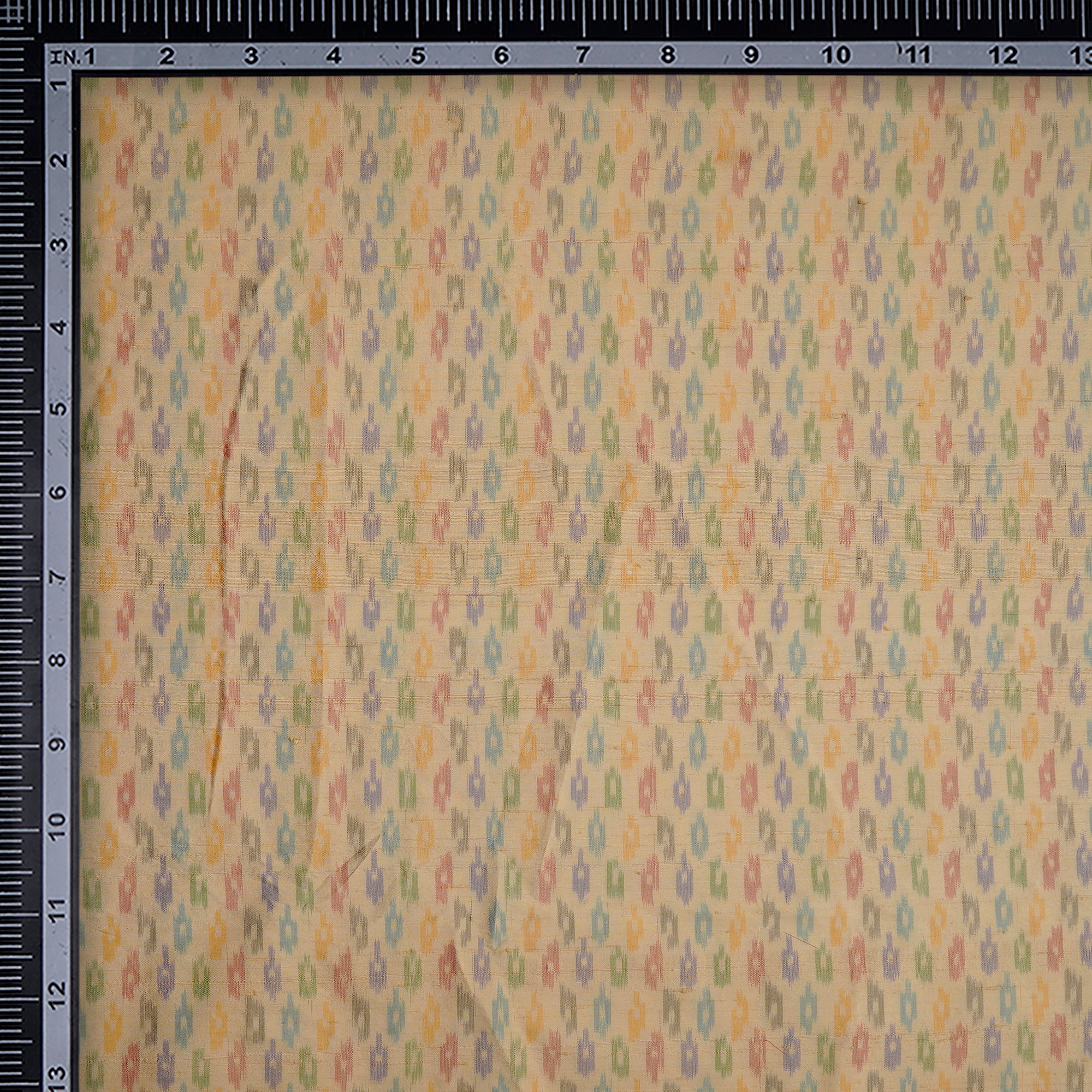 Cream Handwoven Pure Dupion Silk Ikat Fabric