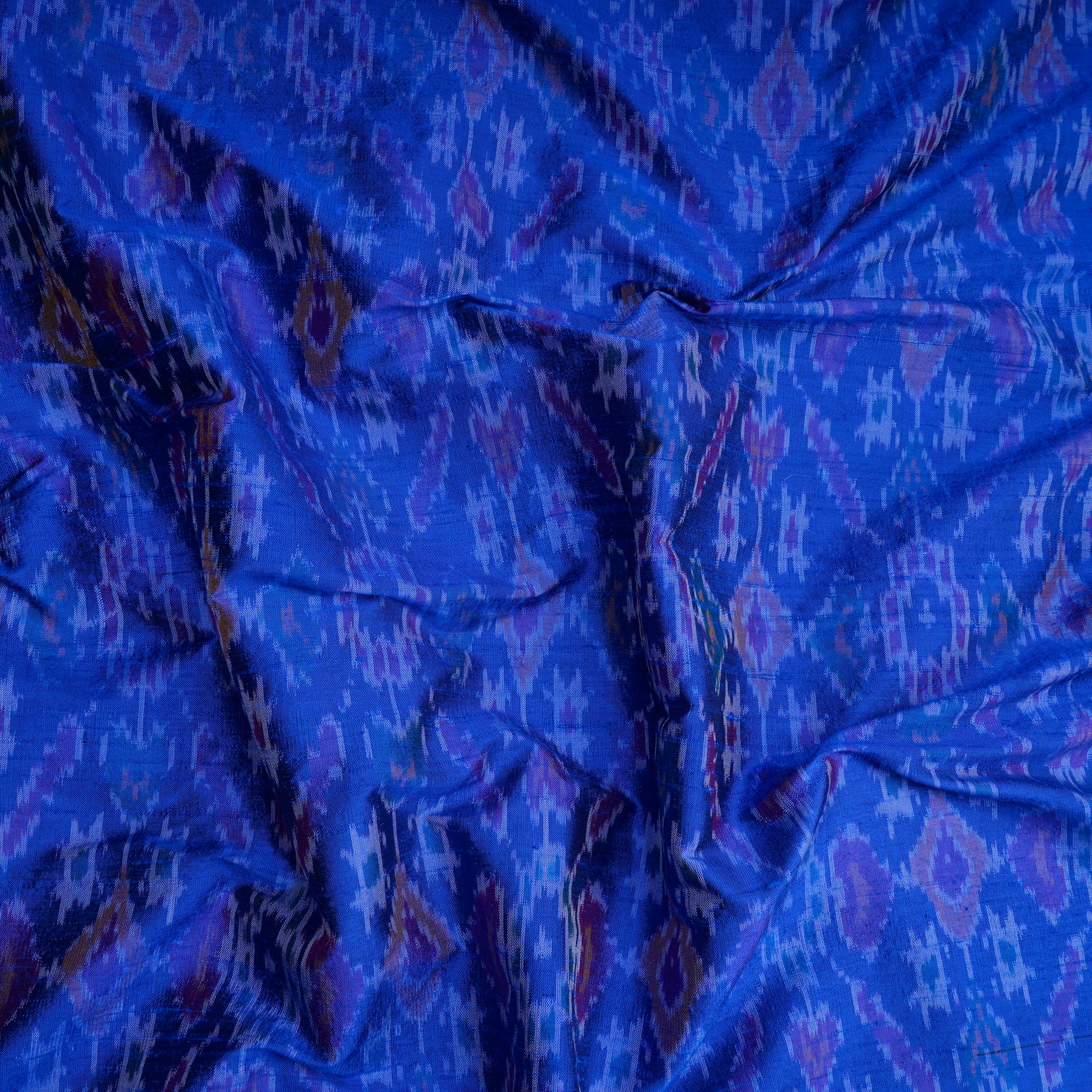 Royal Blue Handwoven Pure Dupion Silk Ikat Fabric