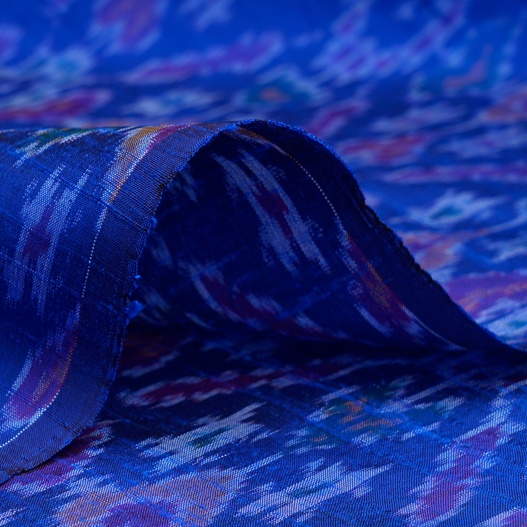 Royal Blue Handwoven Pure Dupion Silk Ikat Fabric