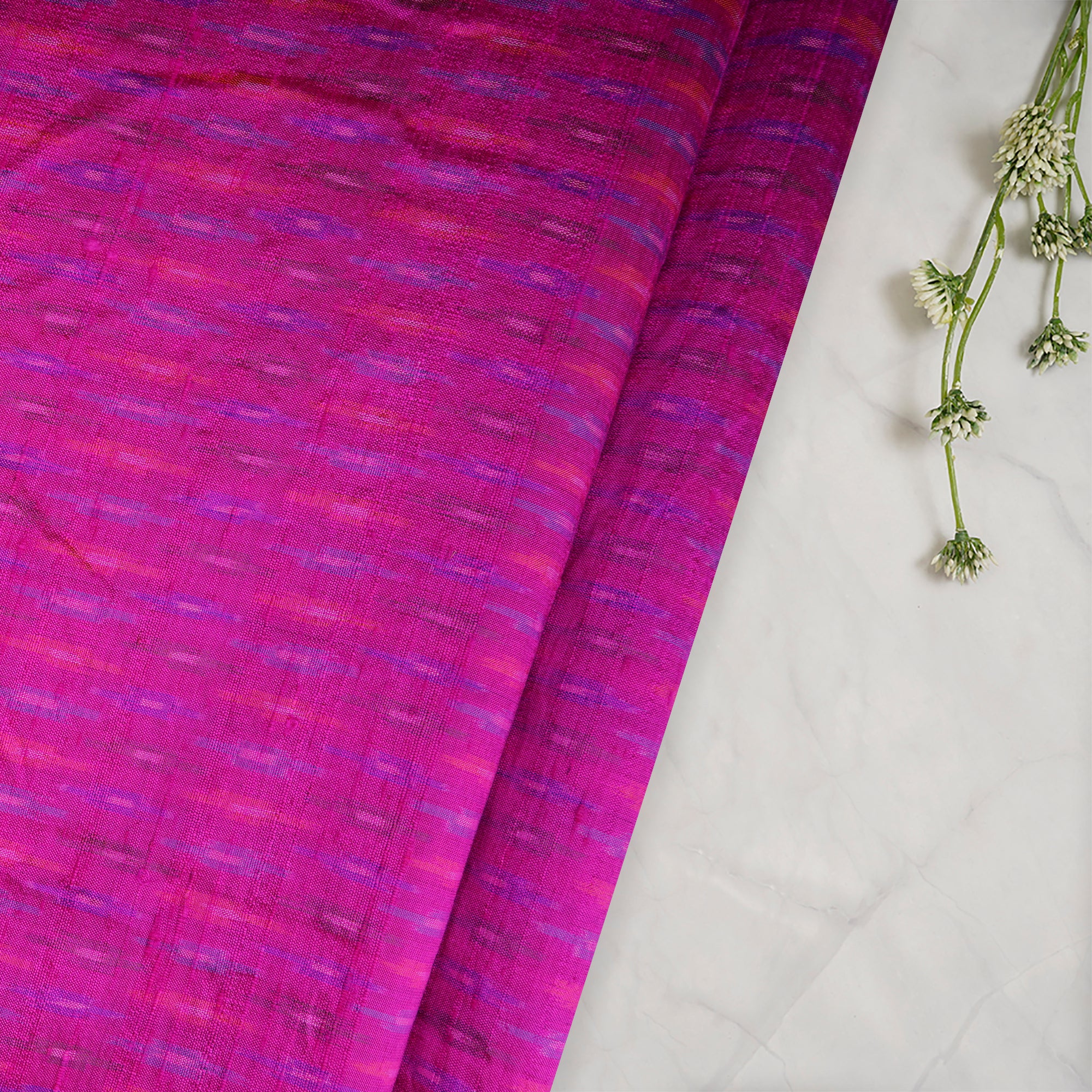 Rani Pink Handwoven Pure Dupion Silk Ikat Fabric