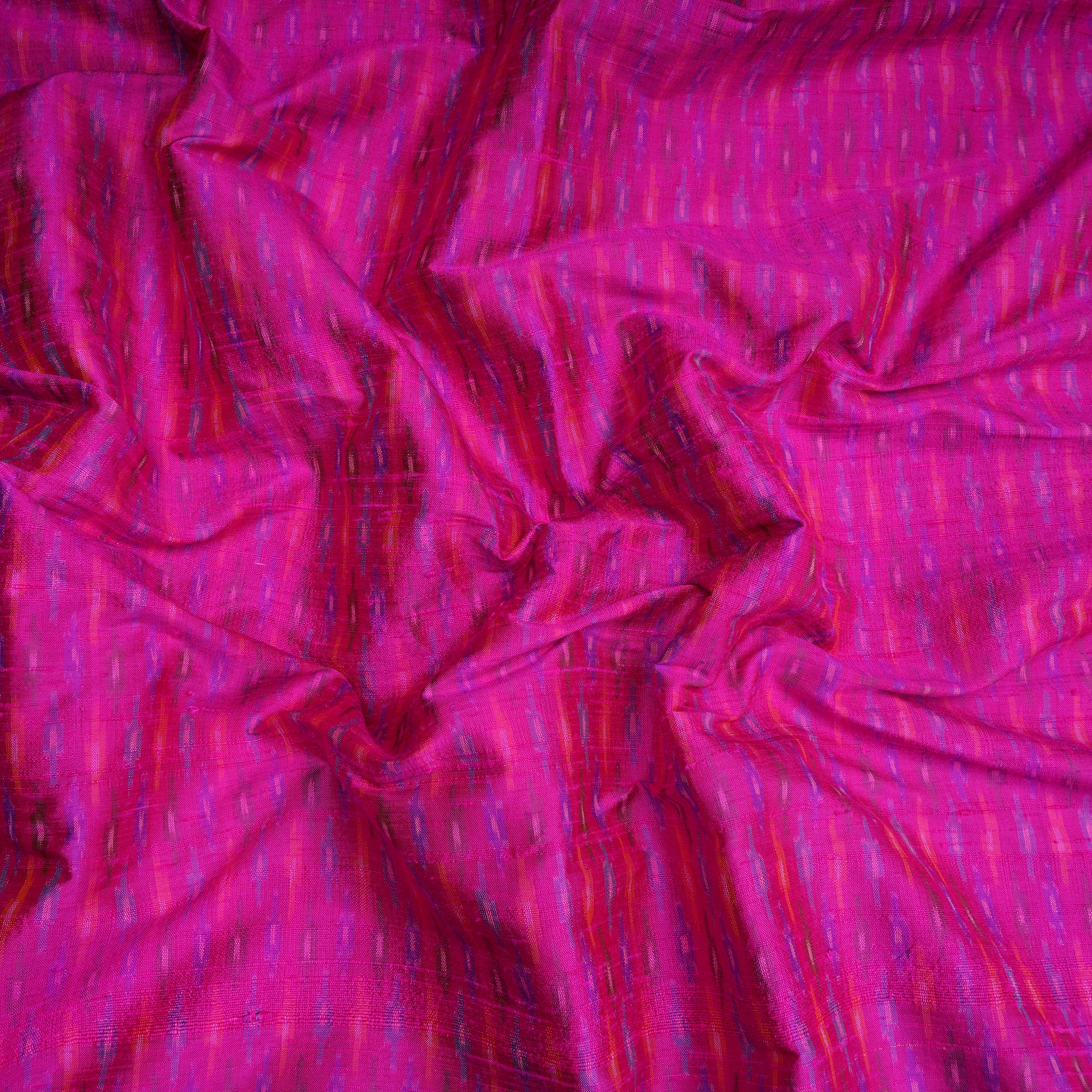 Rani Pink Handwoven Pure Dupion Silk Ikat Fabric