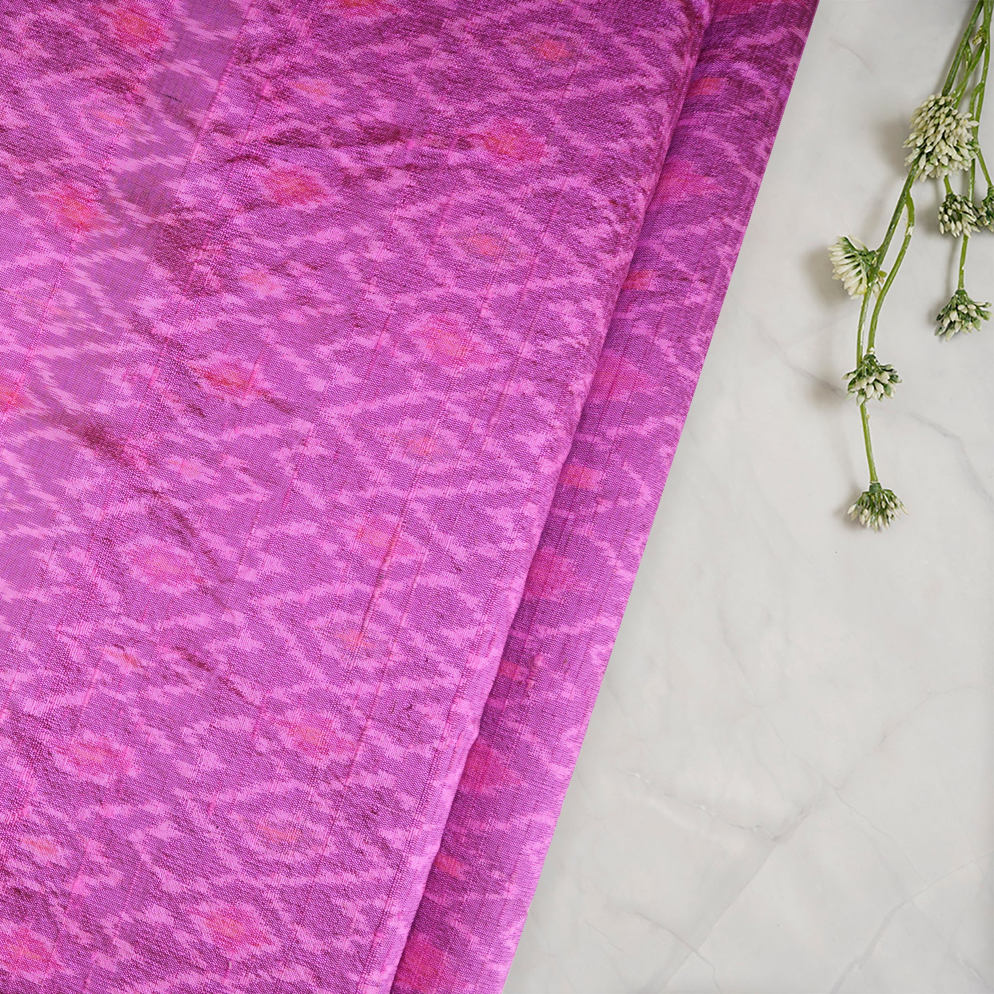 Light Pink Handwoven Pure Dupion Silk Ikat Fabric