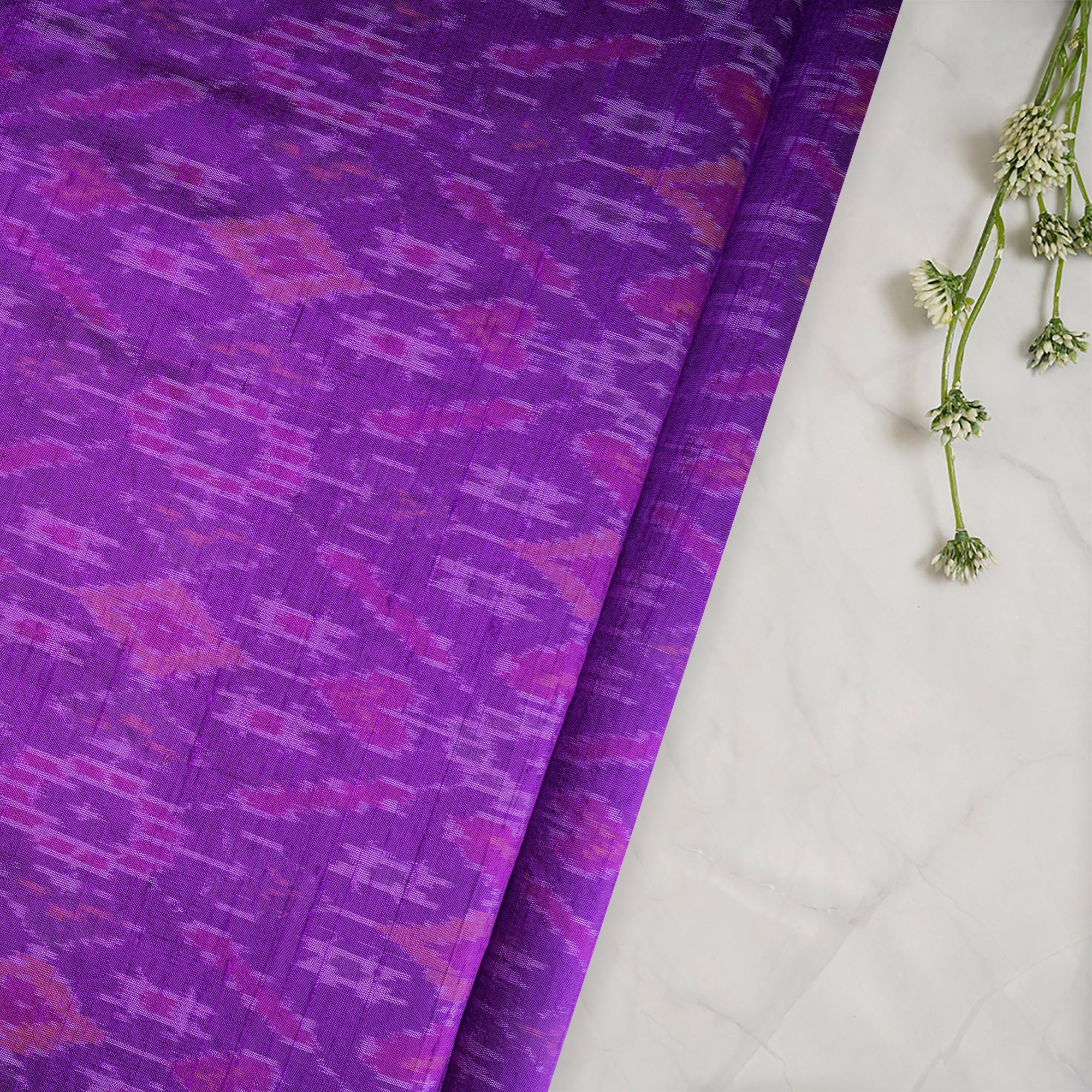 Purple Handwoven Pure Dupion Silk Ikat Fabric