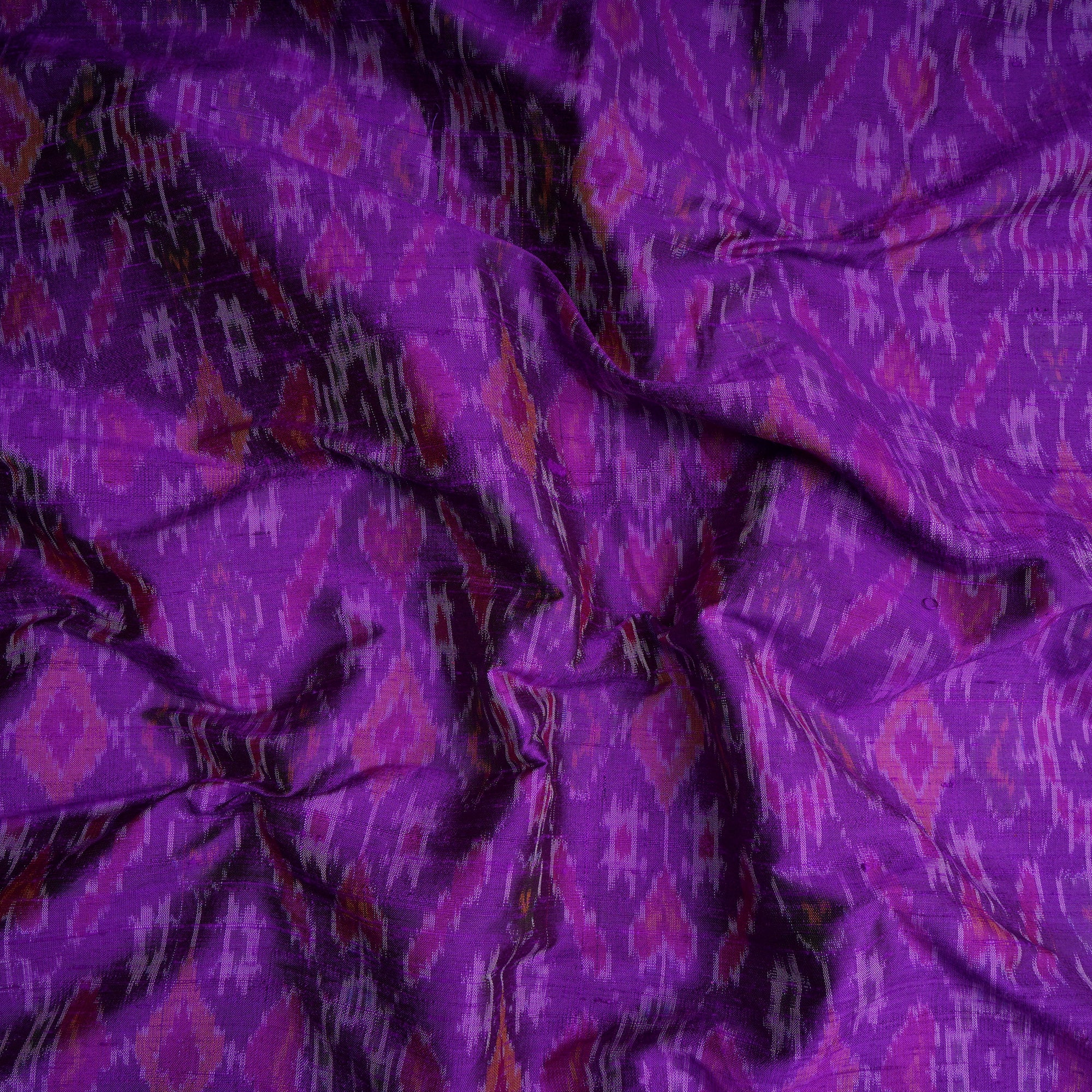 Purple Handwoven Pure Dupion Silk Ikat Fabric