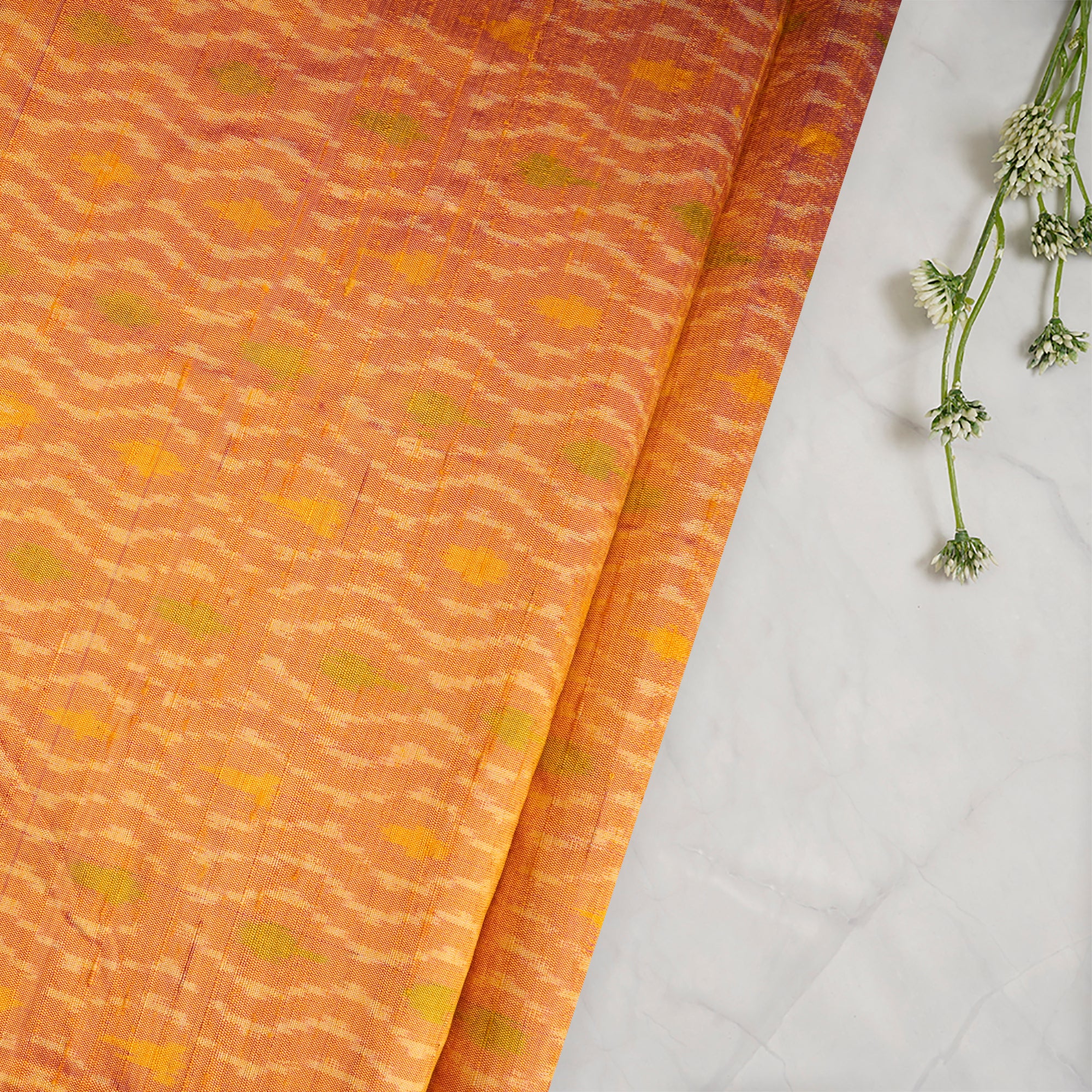 Mustrd Handwoven Pure Dupion Silk Ikat Fabric