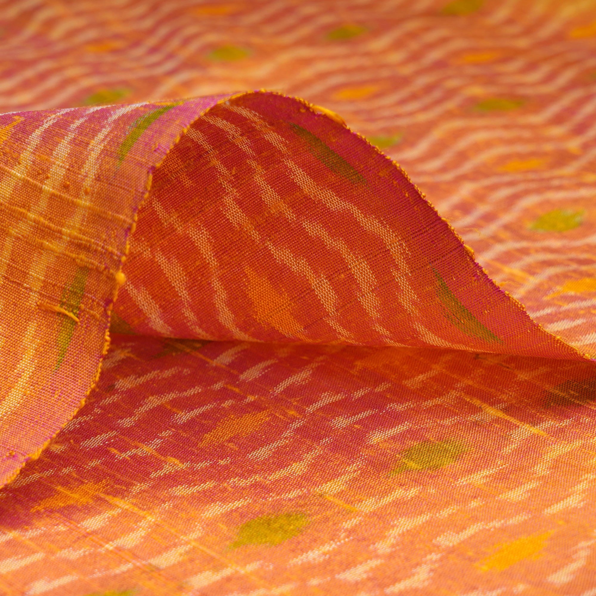 Mustrd Handwoven Pure Dupion Silk Ikat Fabric