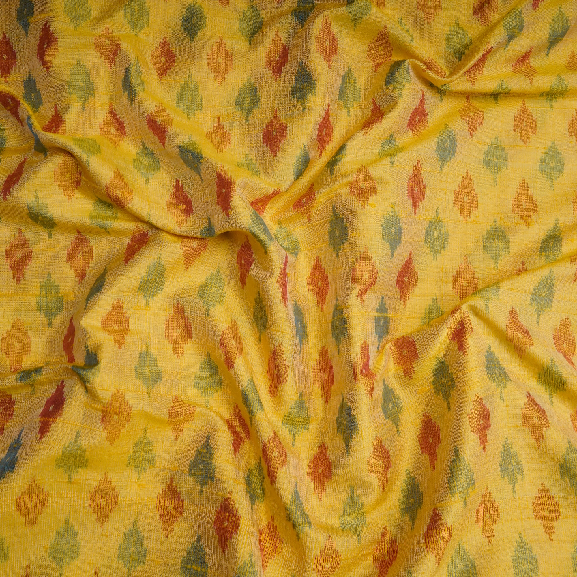 Light Yellow Handwoven Pure Dupion Silk Ikat Fabric