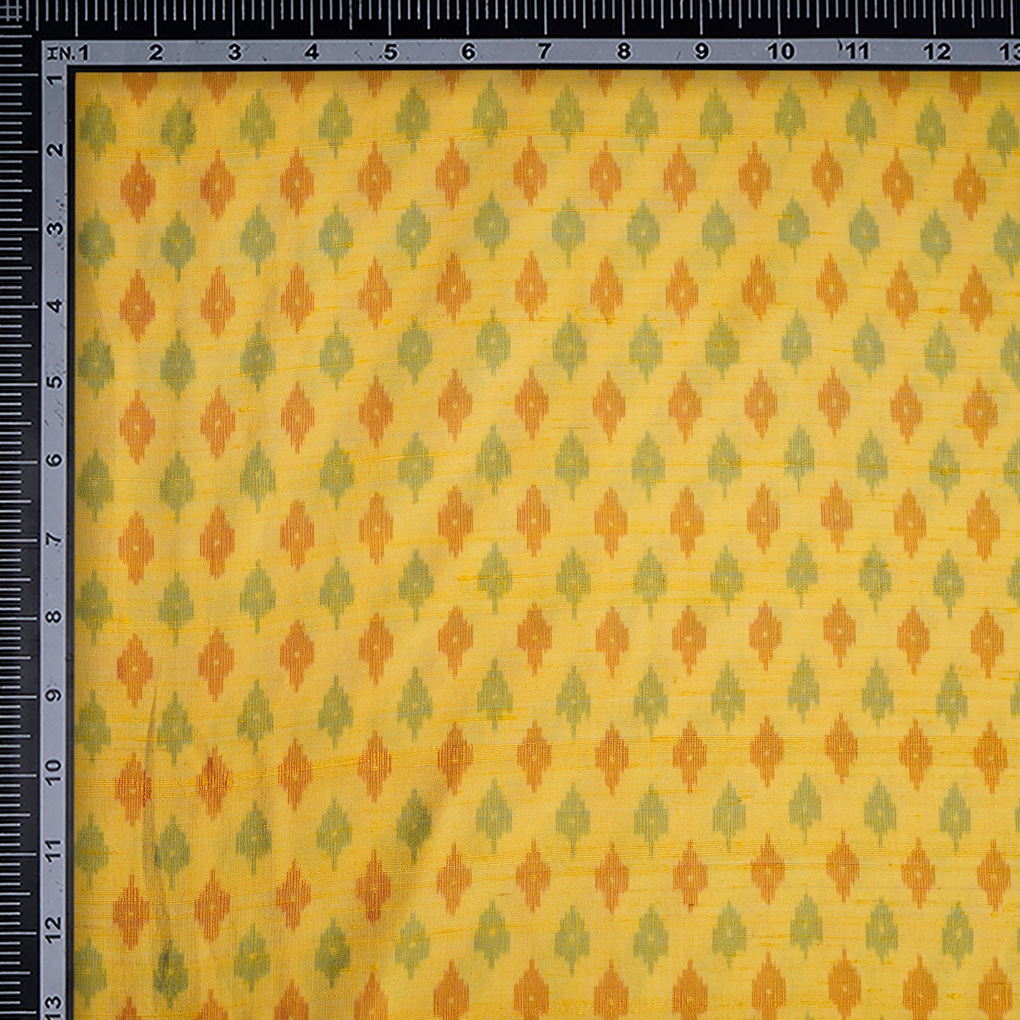 Light Yellow Handwoven Pure Dupion Silk Ikat Fabric