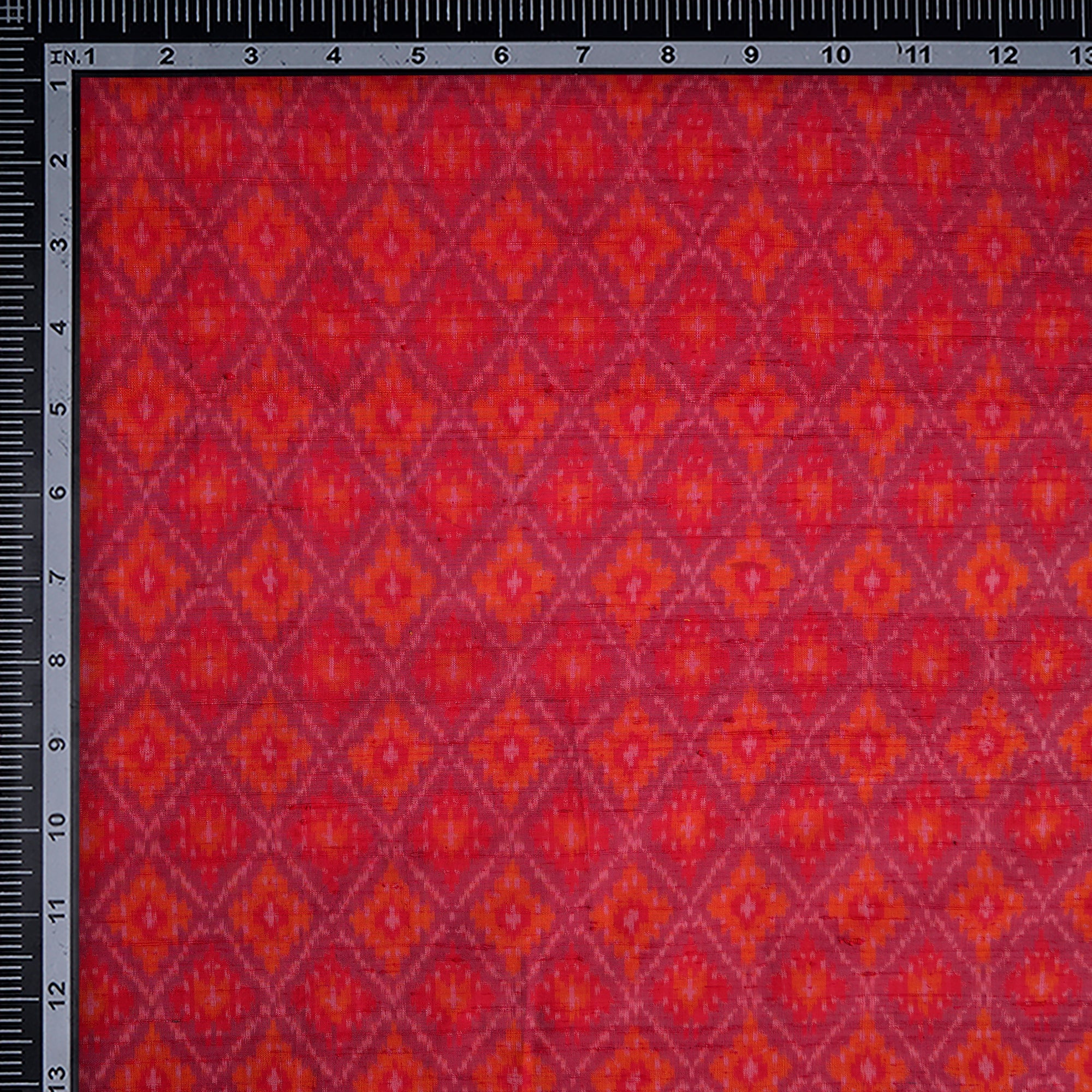 Red Handwoven Pure Dupion Silk Ikat Fabric