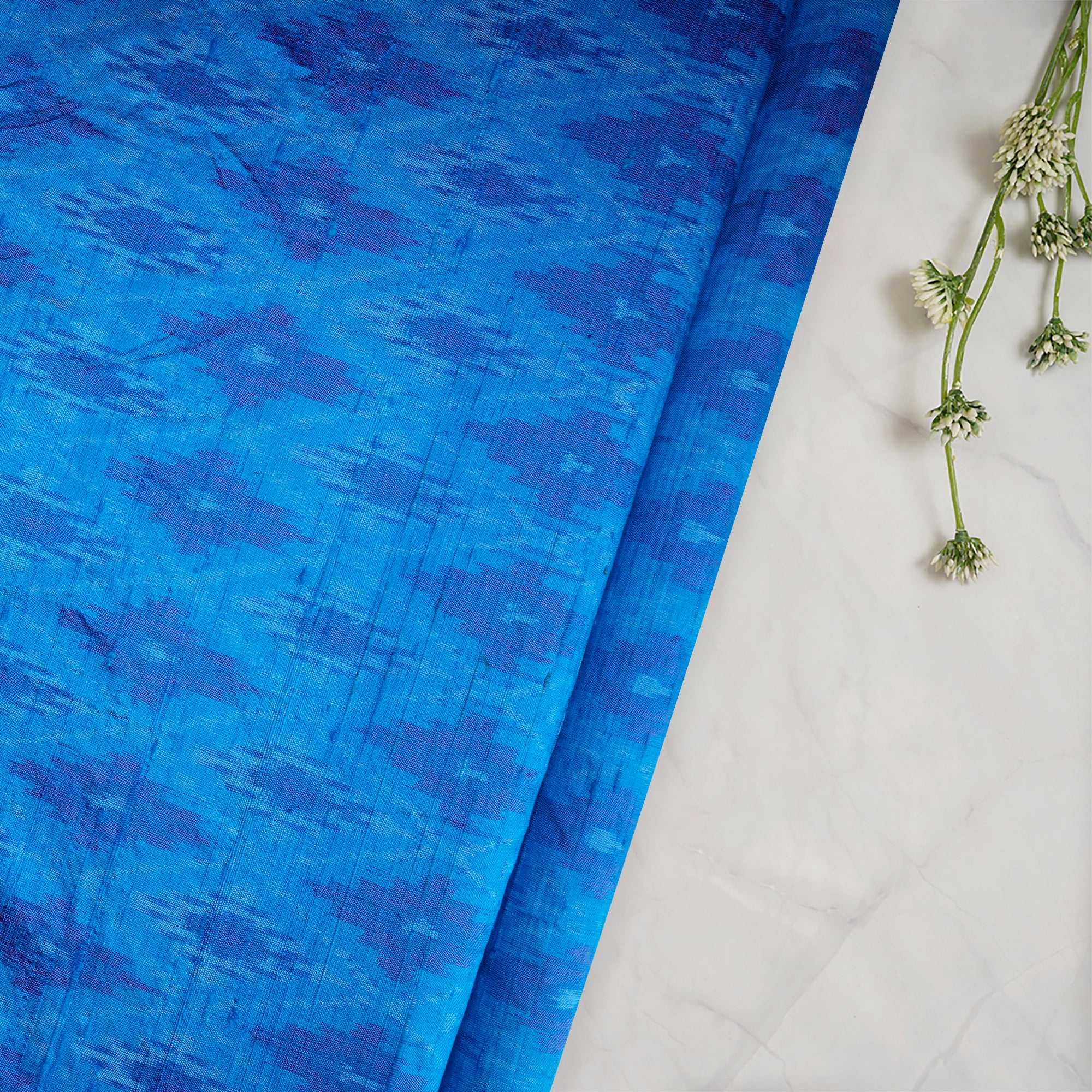 Sky Blue Handwoven Pure Dupion Silk Ikat Fabric