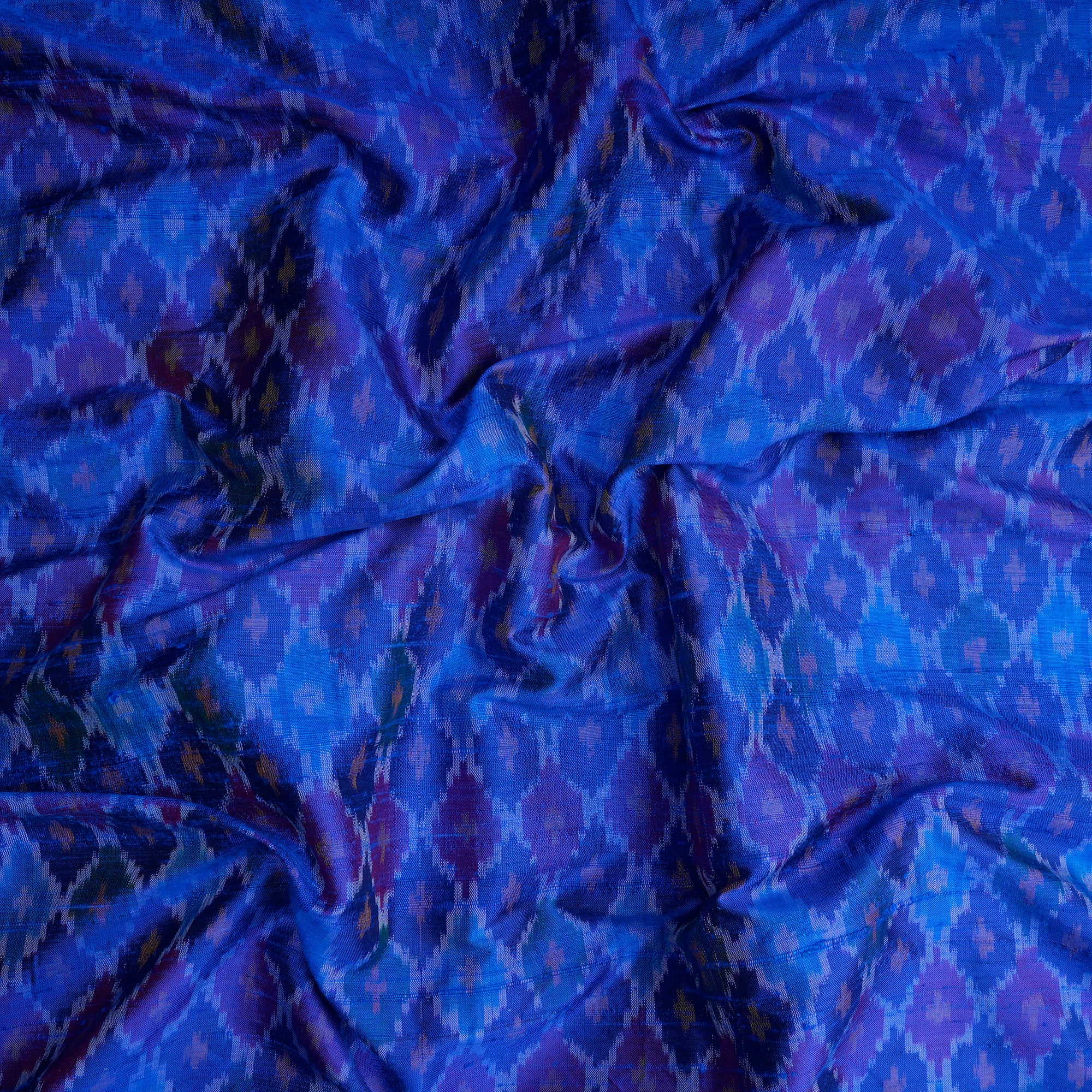 Blue Handwoven Pure Dupion Silk Ikat Fabric