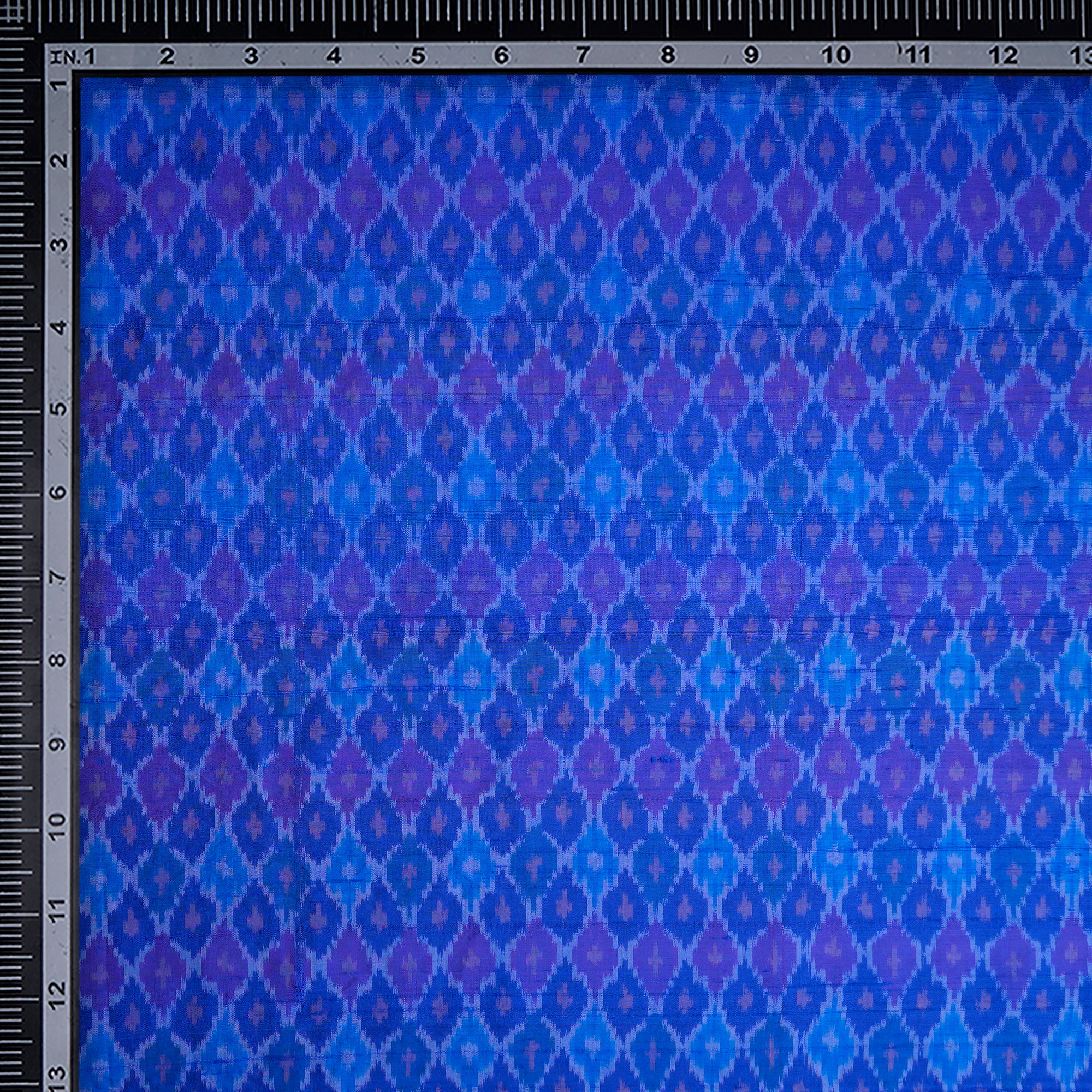 Blue Handwoven Pure Dupion Silk Ikat Fabric